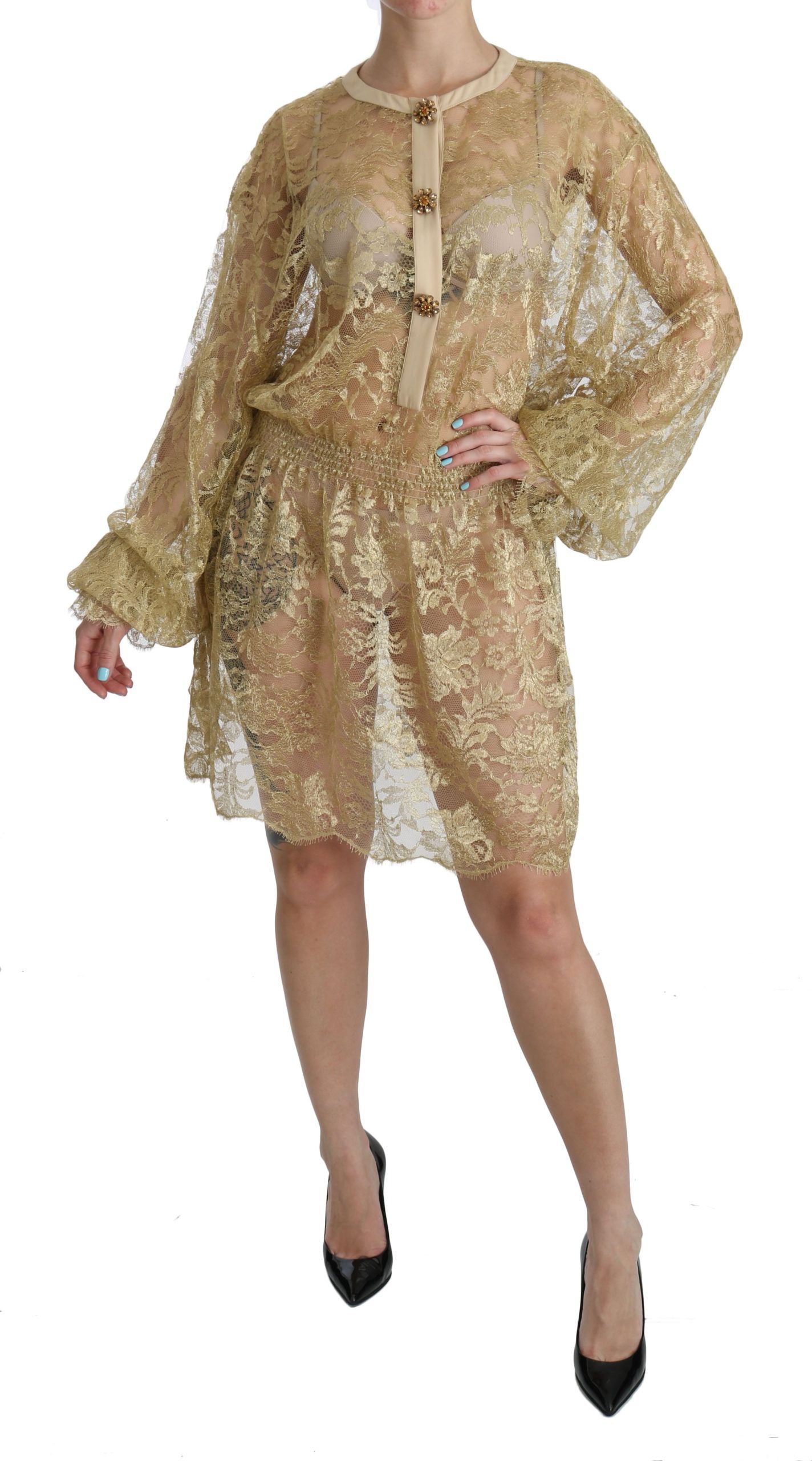 Dolce & Gabbana – Elegantes, knielanges A-Linien-Kleid aus goldener Spitze
