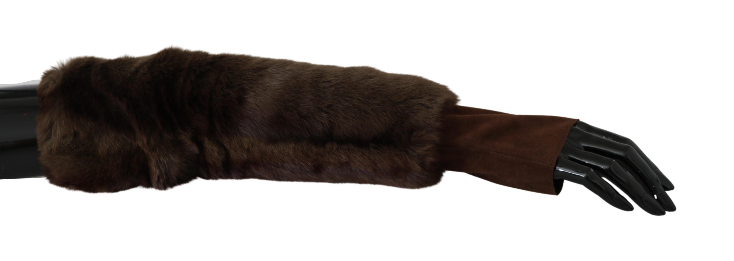 Dolce & Gabbana – Elegante, ellenbogenlange Handschuhe aus braunem Pelz und Leder
