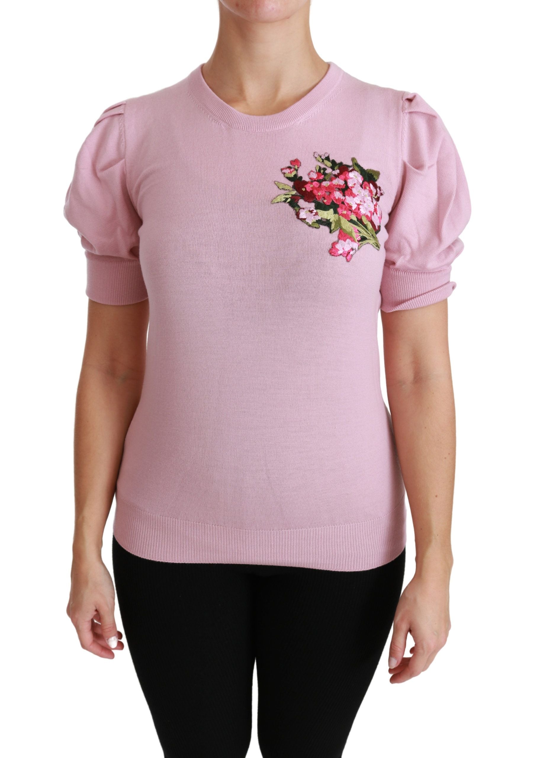 Dolce & Gabbana – Bluse aus Wolle mit rosa Blumenstickerei