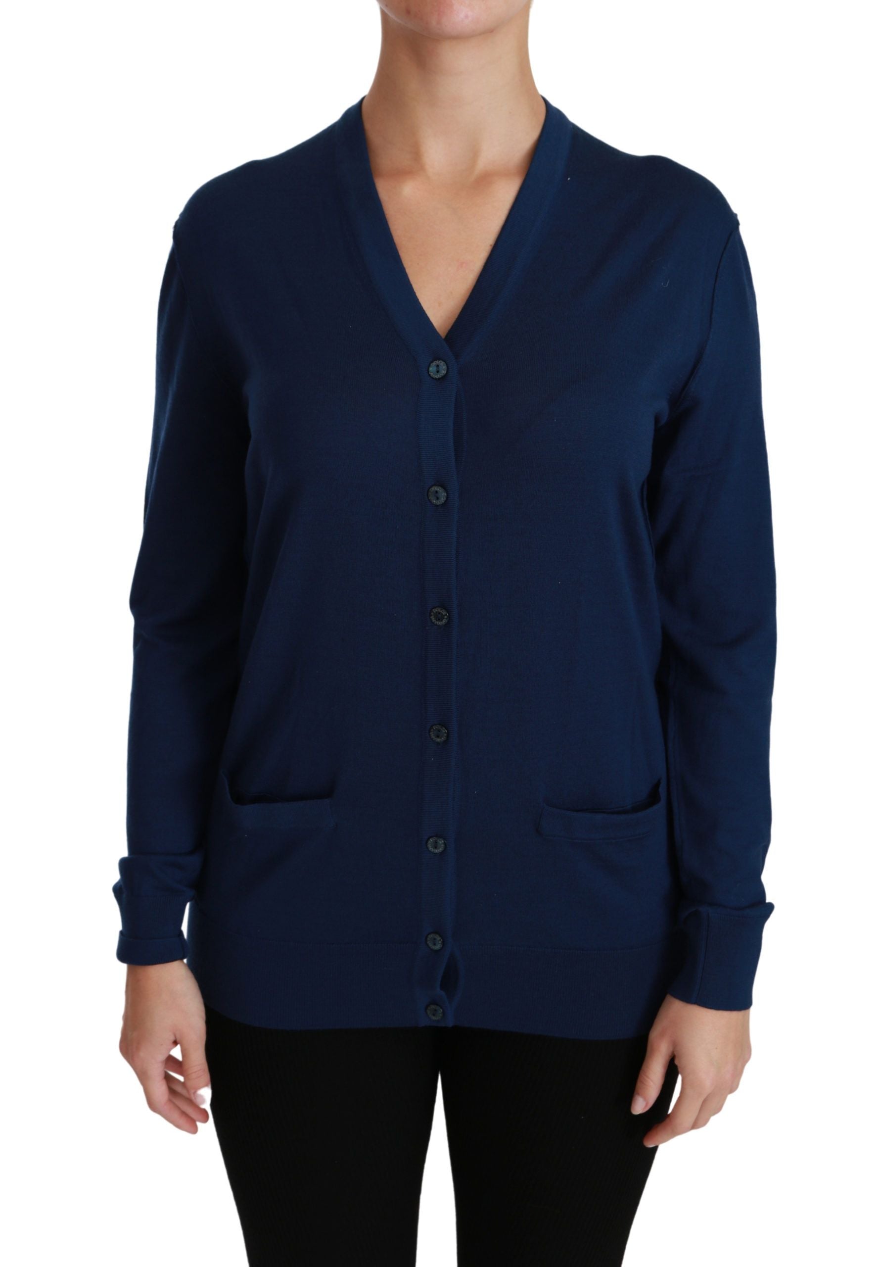 Dolce & Gabbana Elegante blaue Strickjacke aus Schurwolle