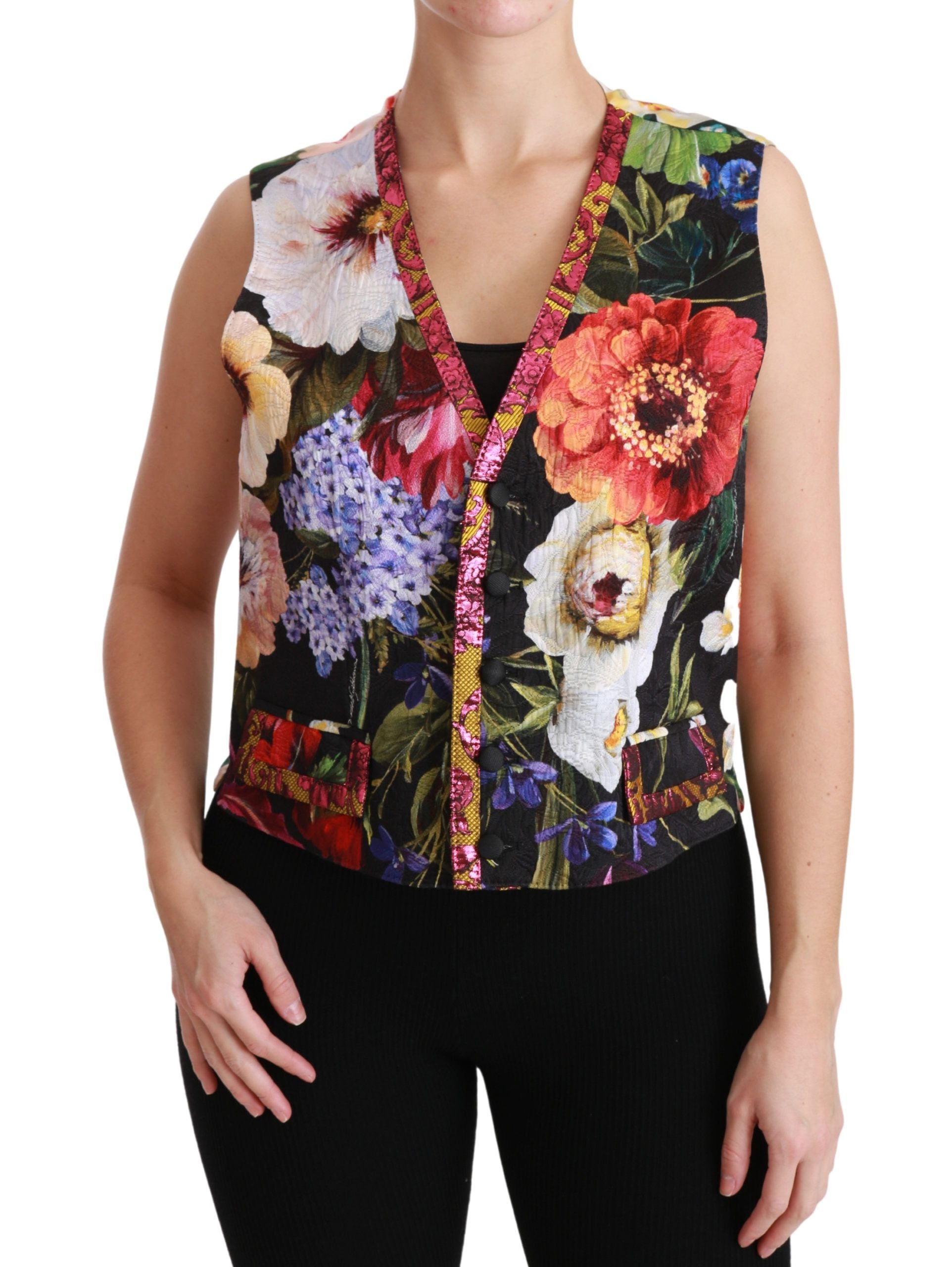 Dolce & Gabbana Mehrfarbige ärmellose Weste aus Brokat mit Blumenmuster
