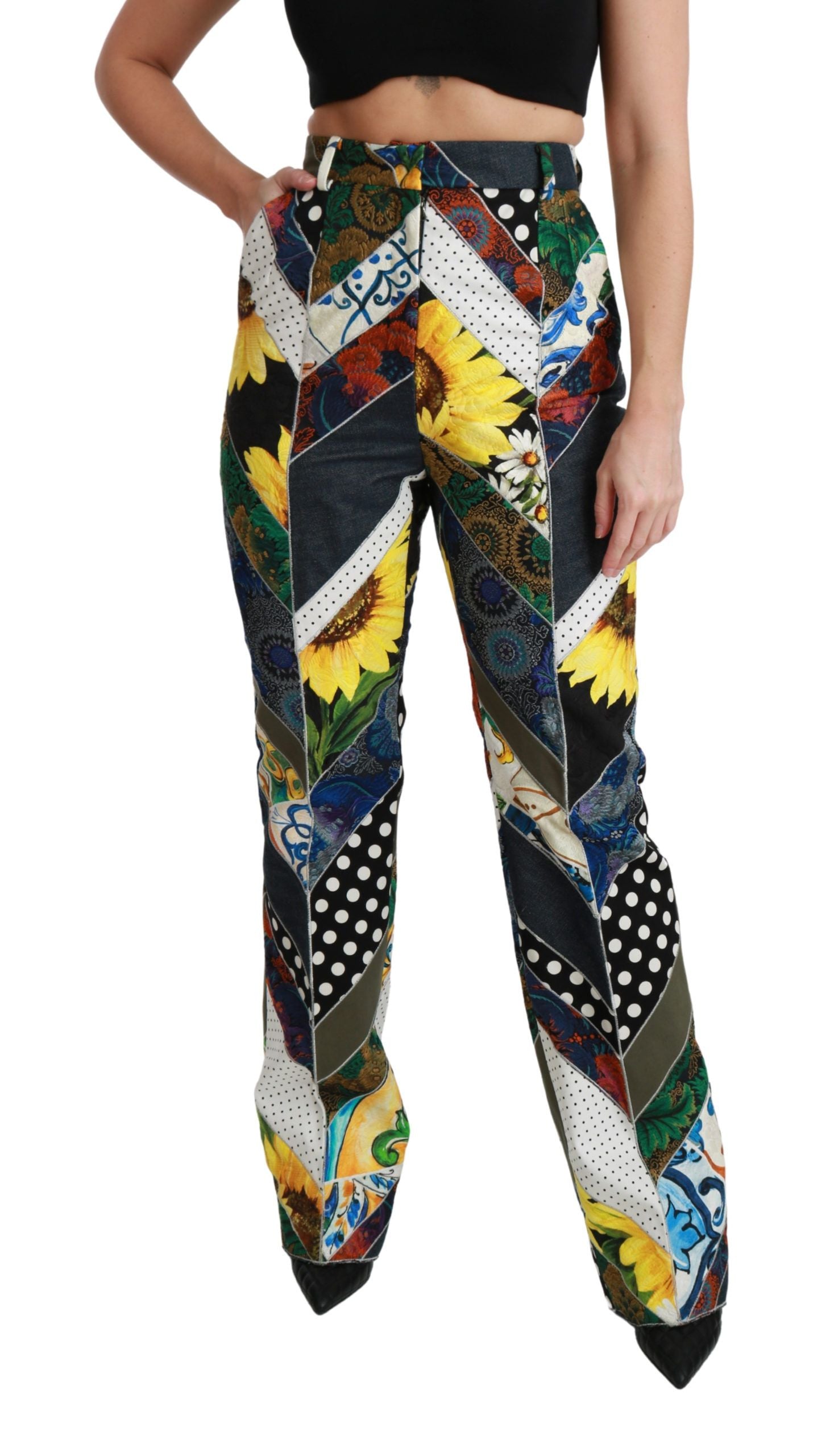 Dolce & Gabbana Elegante, mehrfarbige, gerade Hose mit hoher Taille