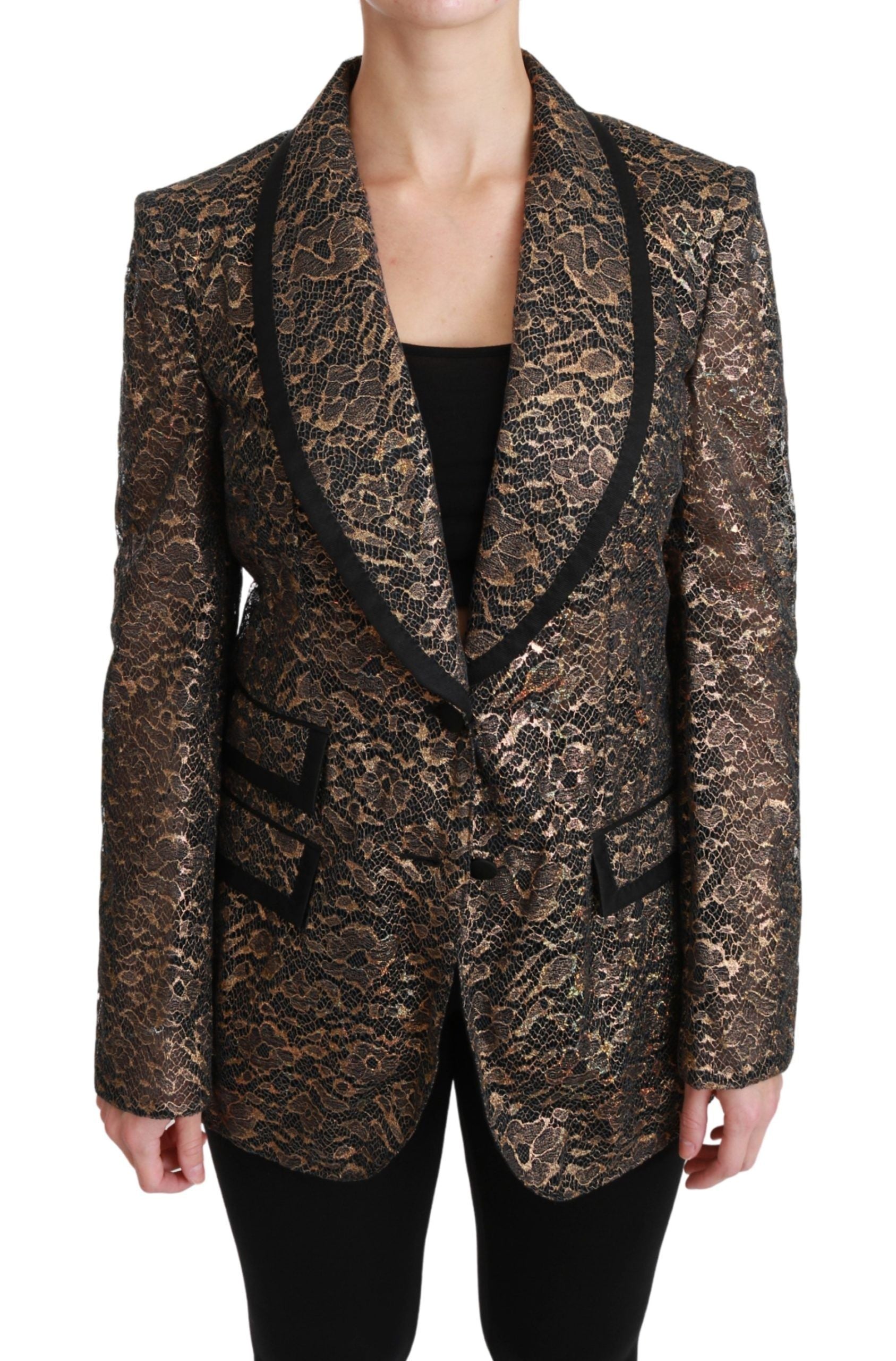 Dolce & Gabbana – Elegante Blazerjacke aus goldener Blumenspitze