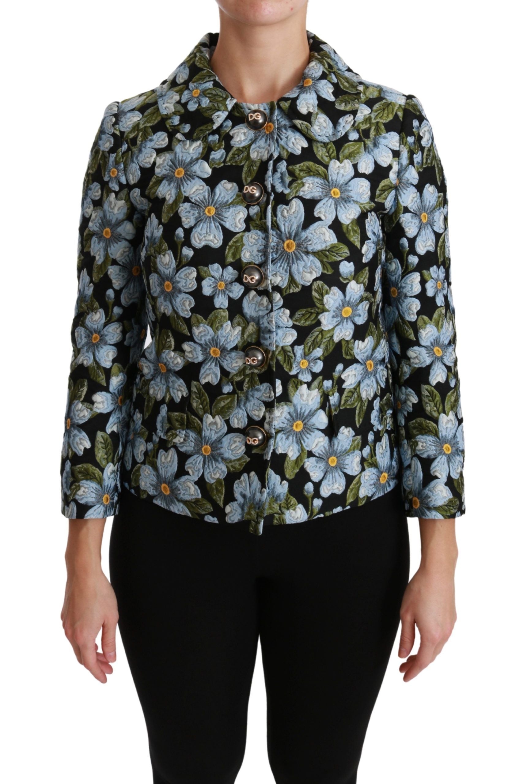Dolce & Gabbana Mehrfarbiger Blazermantel mit Blumenmuster, Polyesterjacke