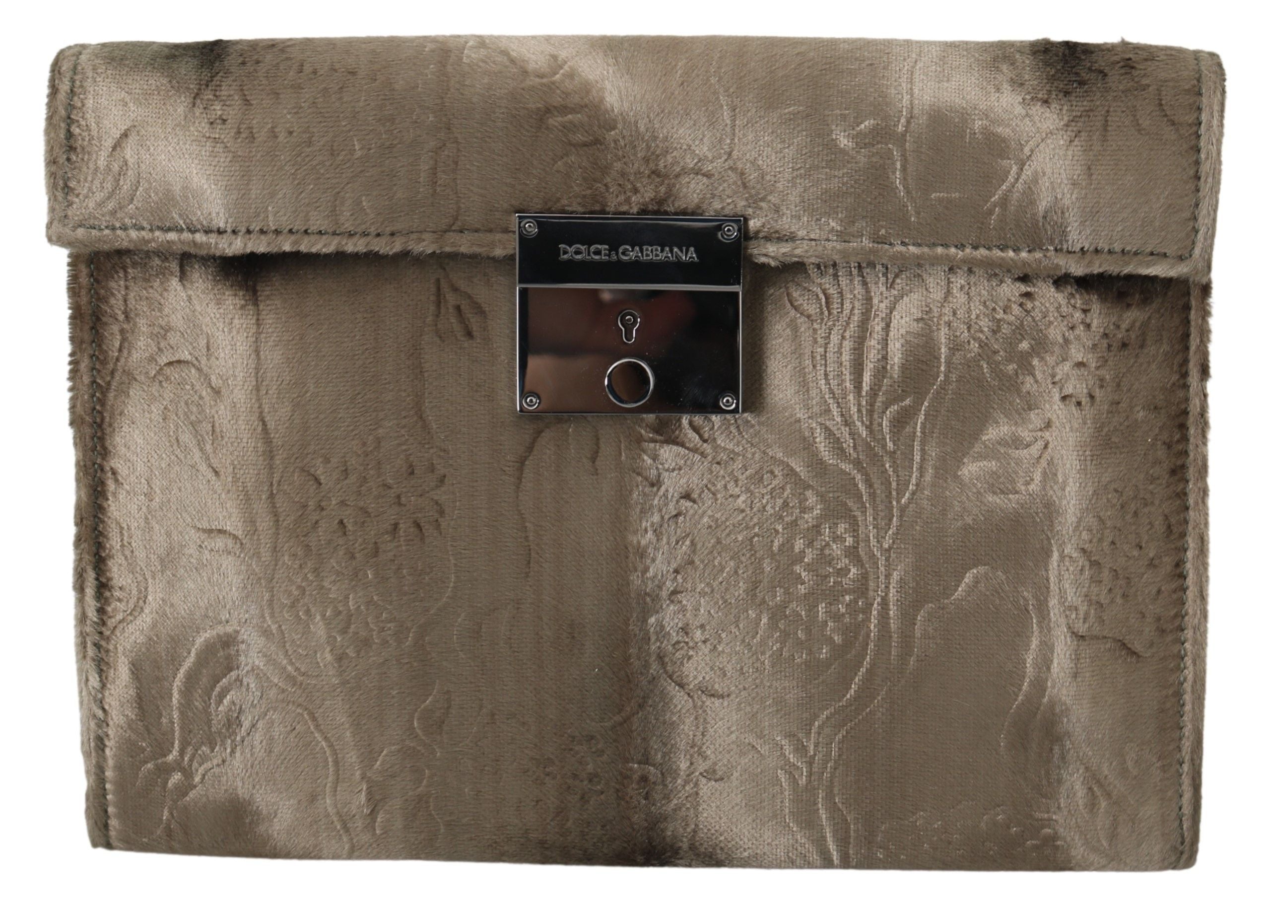 Dolce & Gabbana Beige Aktentasche aus Samt mit Kroko-Print