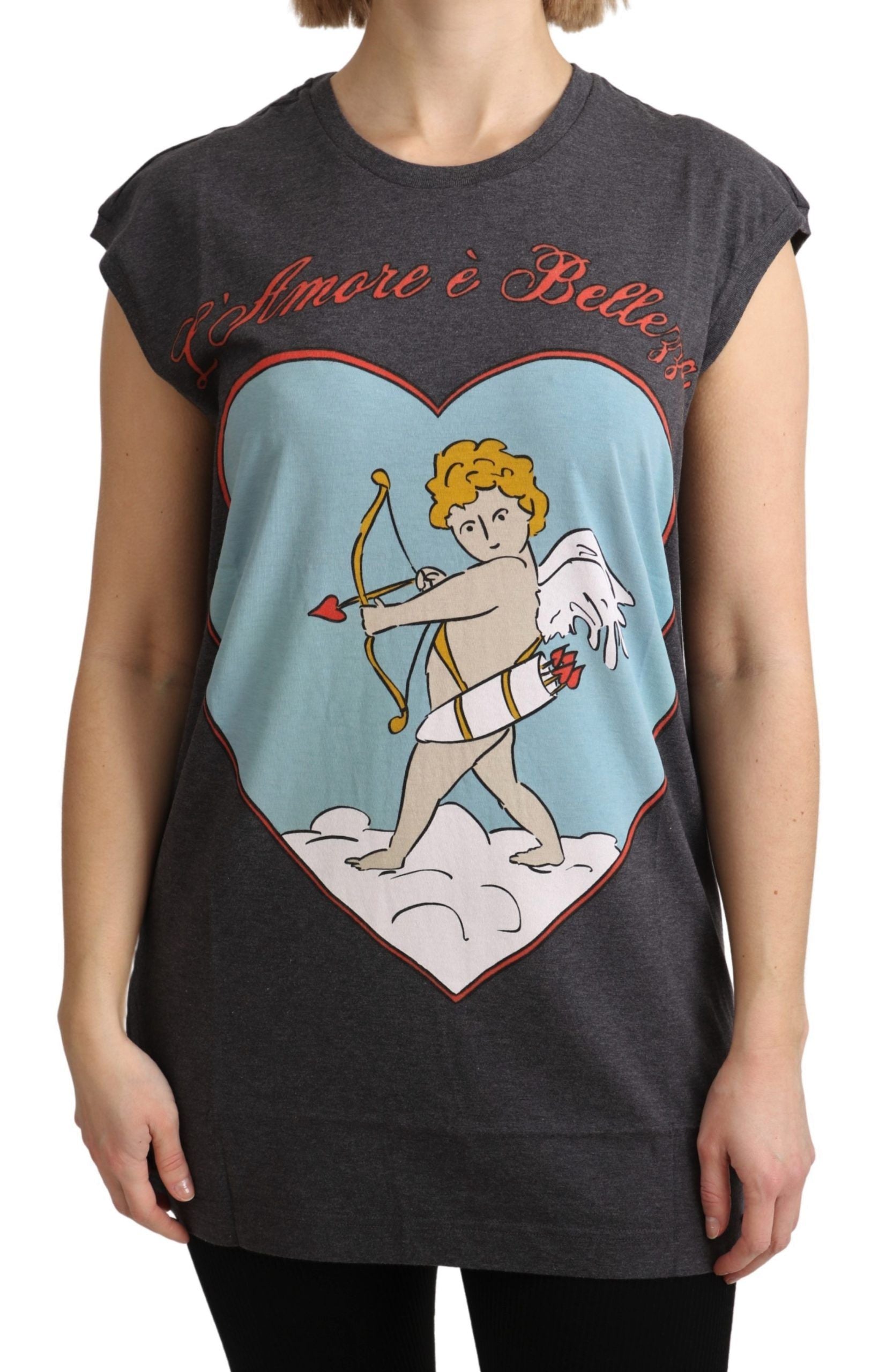 Dolce & Gabbana Elegantes graues Baumwoll-T-Shirt mit Flügelärmeln