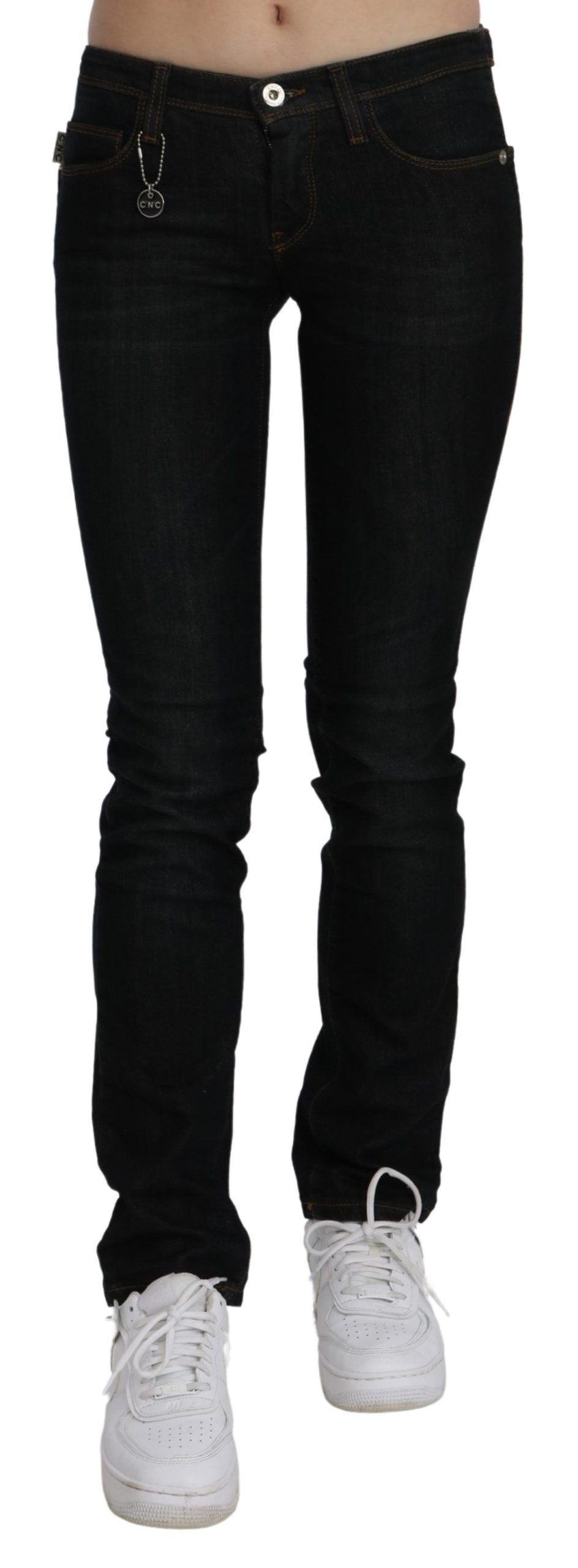 Costume National Chic Schwarze Slim Fit Jeans mit mittelhohem Bund