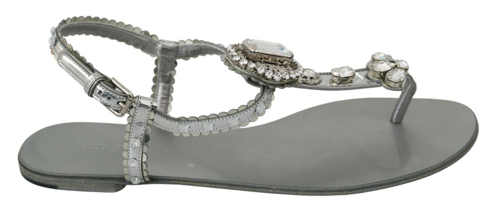 Dolce & Gabbana Elegante silberne Flats mit Kristallverzierungen