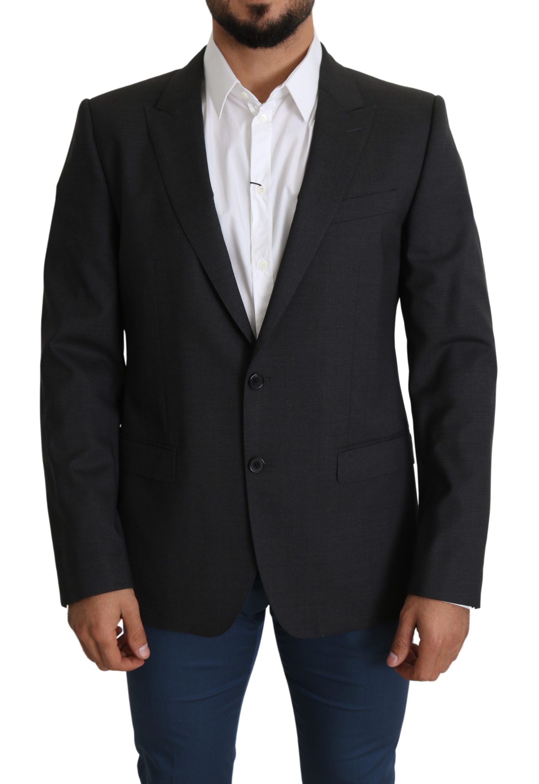 Dolce & Gabbana Eleganter Slim Fit Blazer aus grauer Woll-Seidenmischung