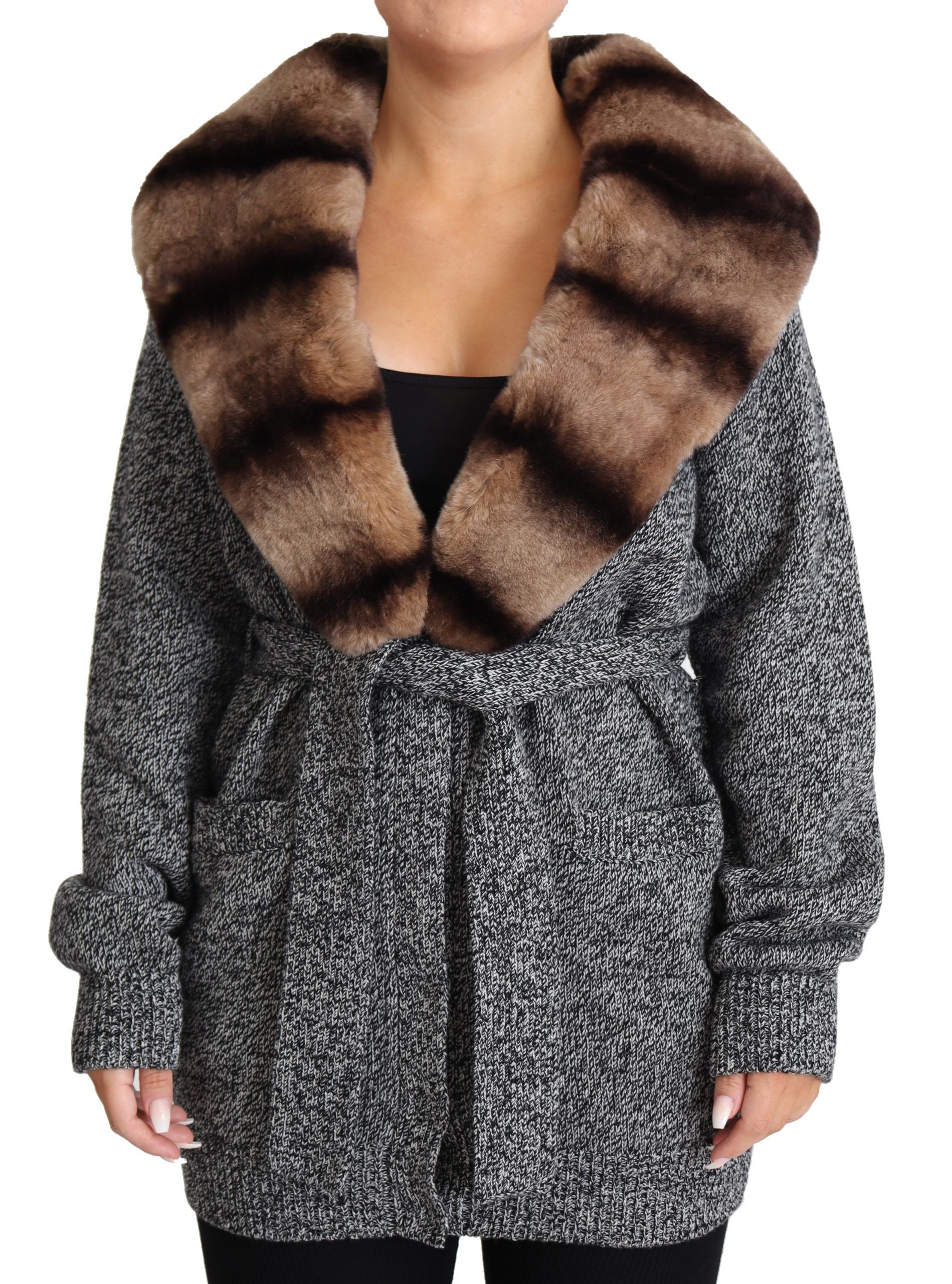 Dolce & Gabbana Eleganter Kaschmir-Cardigan mit Kaninchenfellkragen