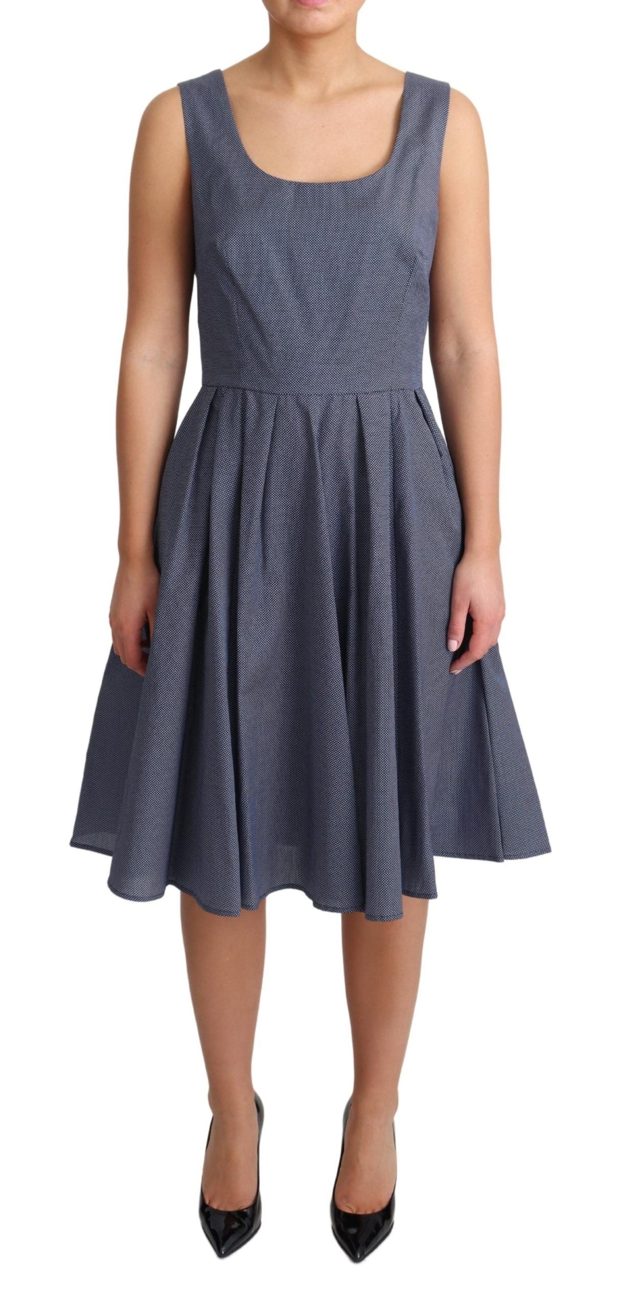 Dolce & Gabbana Schickes, blaues, ärmelloses A-Linien-Kleid mit Punkten