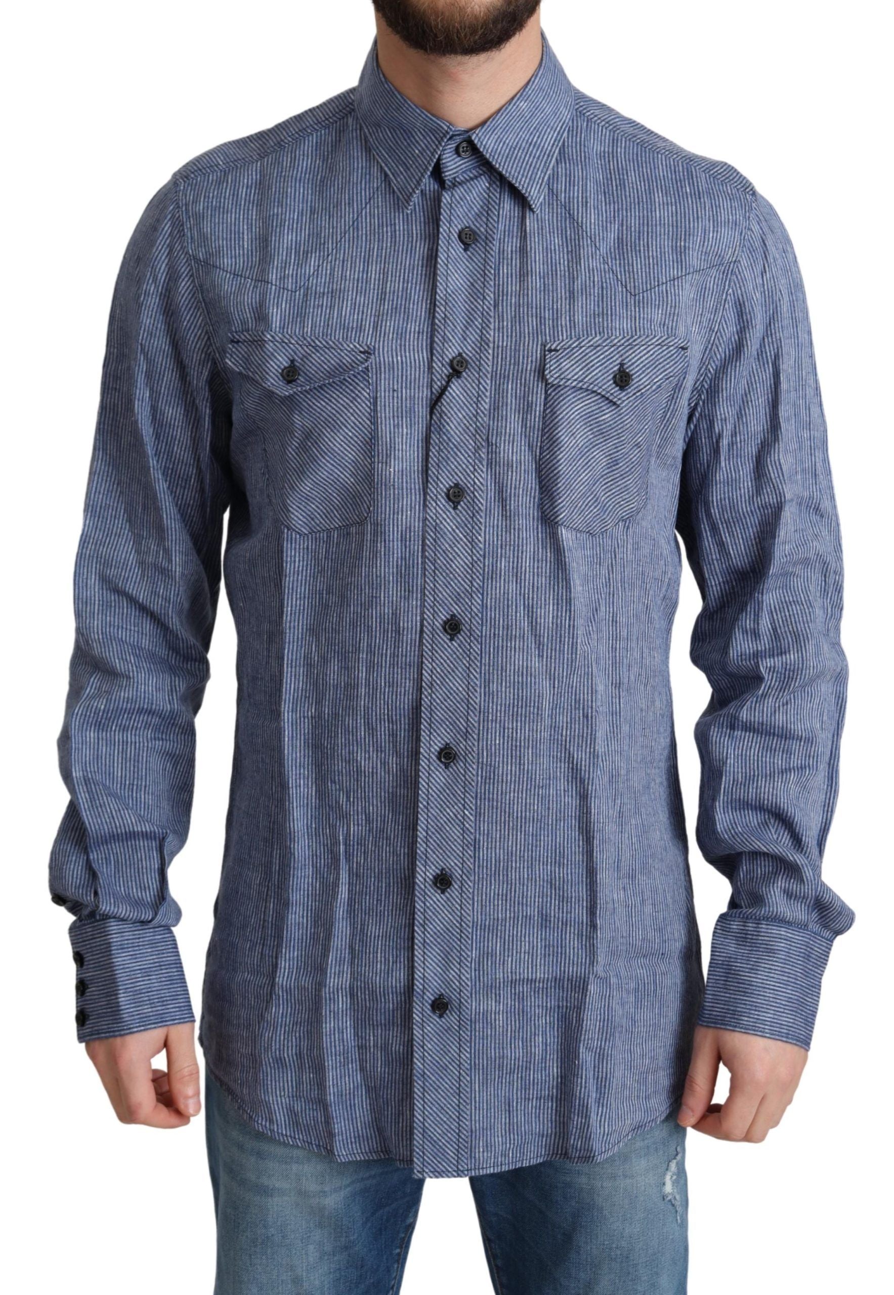 Dolce & Gabbana Elegantes gestreiftes Leinen-Button-Down-Hemd