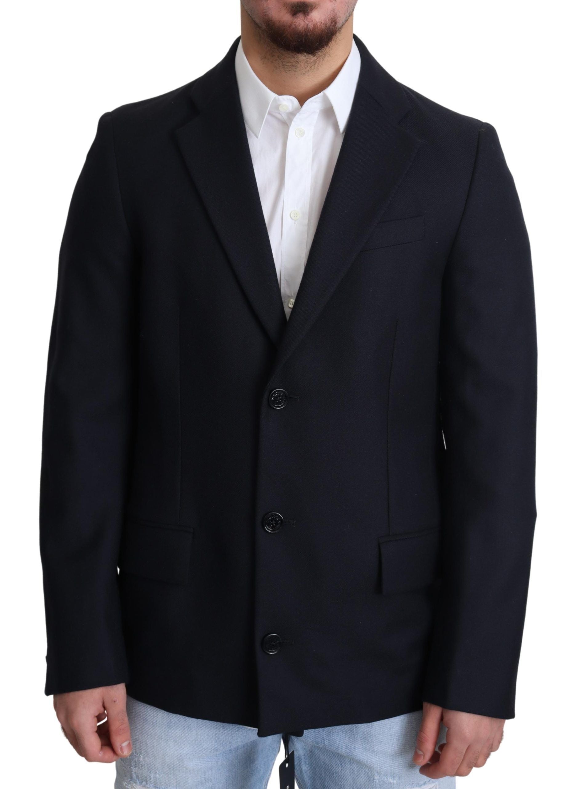 Dolce & Gabbana Eleganter dunkelblauer Herrenmantel aus Schurwolle