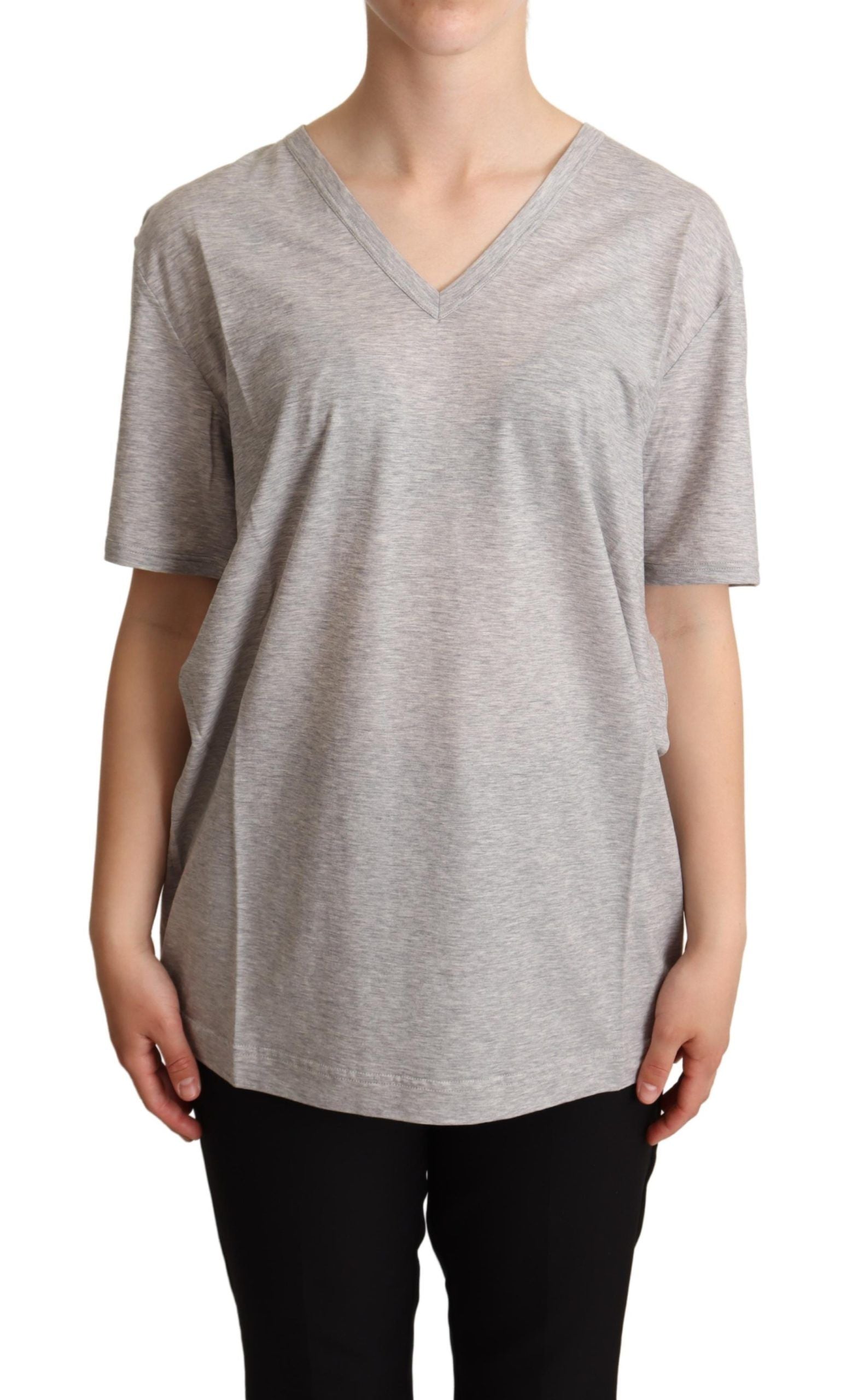 Dolce & Gabbana – Elegantes graues Baumwoll-T-Shirt mit V-Ausschnitt