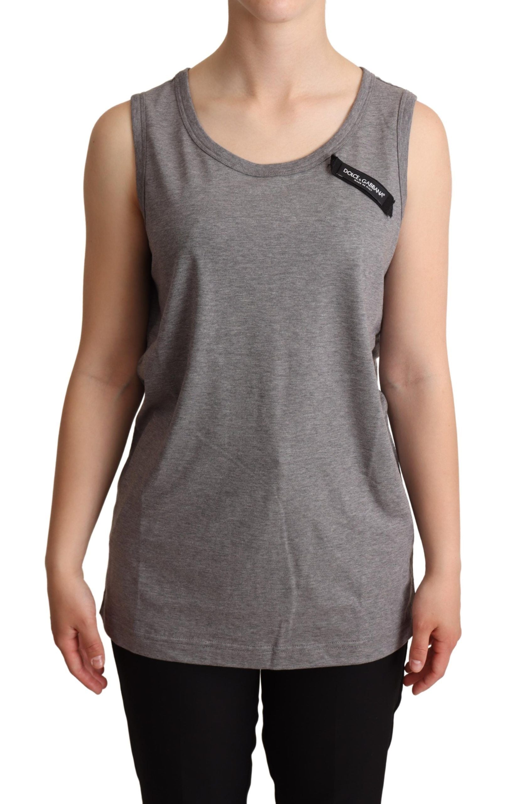 Dolce & Gabbana Elegantes ärmelloses Tanktop aus grauem Baumwolljersey