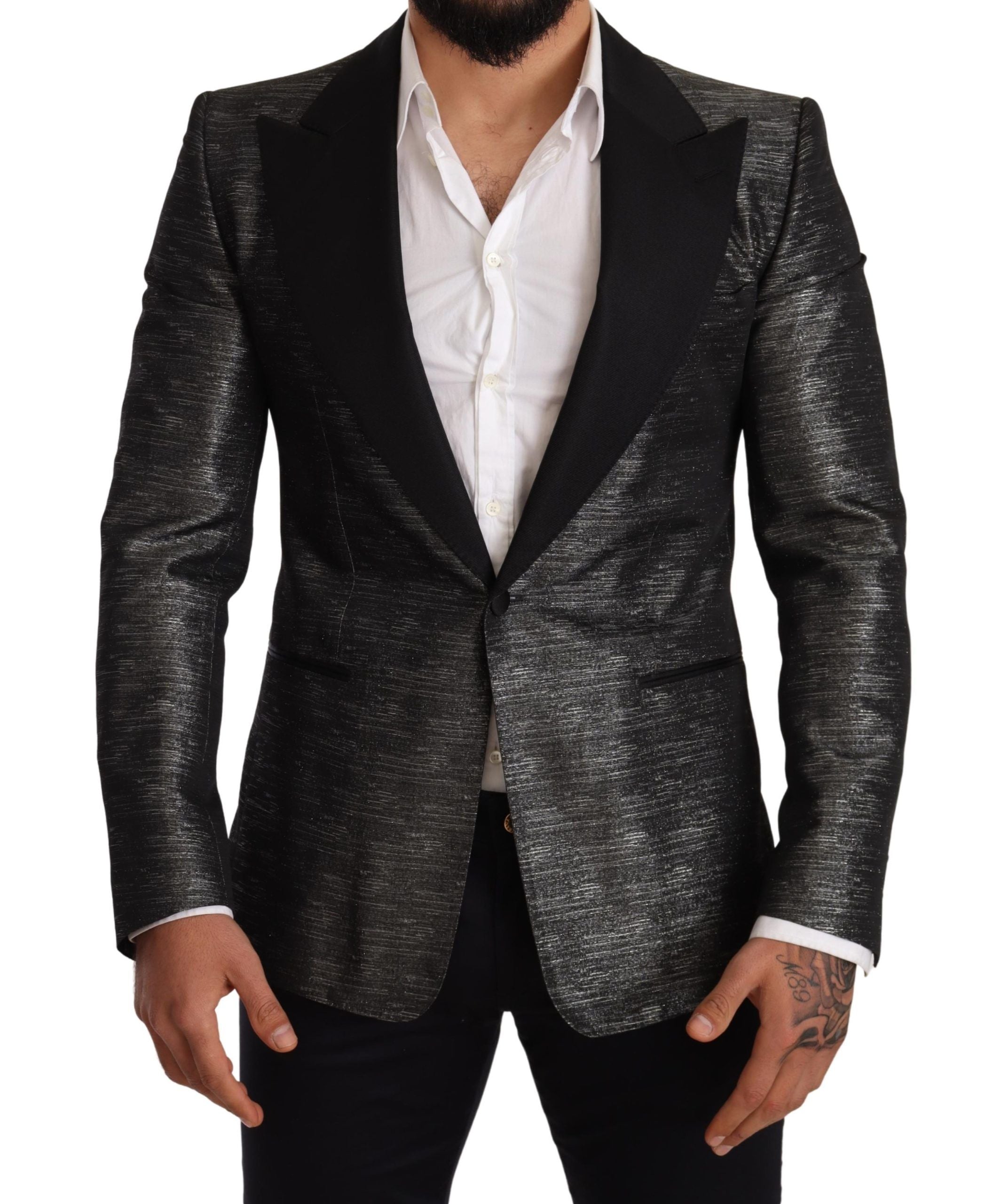 Dolce & Gabbana – Slim Fit-Blazer aus Jacquard in Metallic-Grau