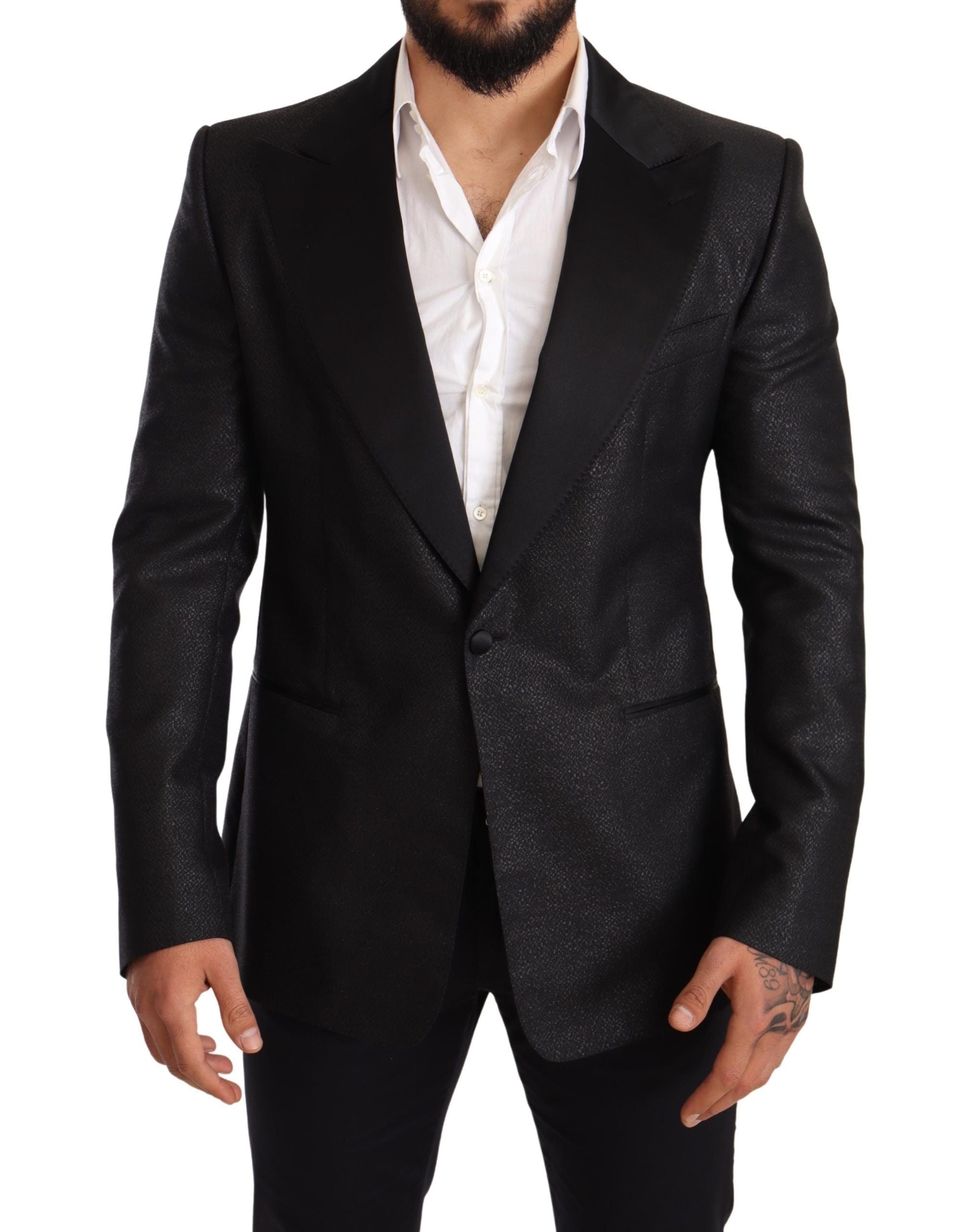 Dolce & Gabbana – Elegante, schmal geschnittene Blazerjacke in Schwarz-Metallic