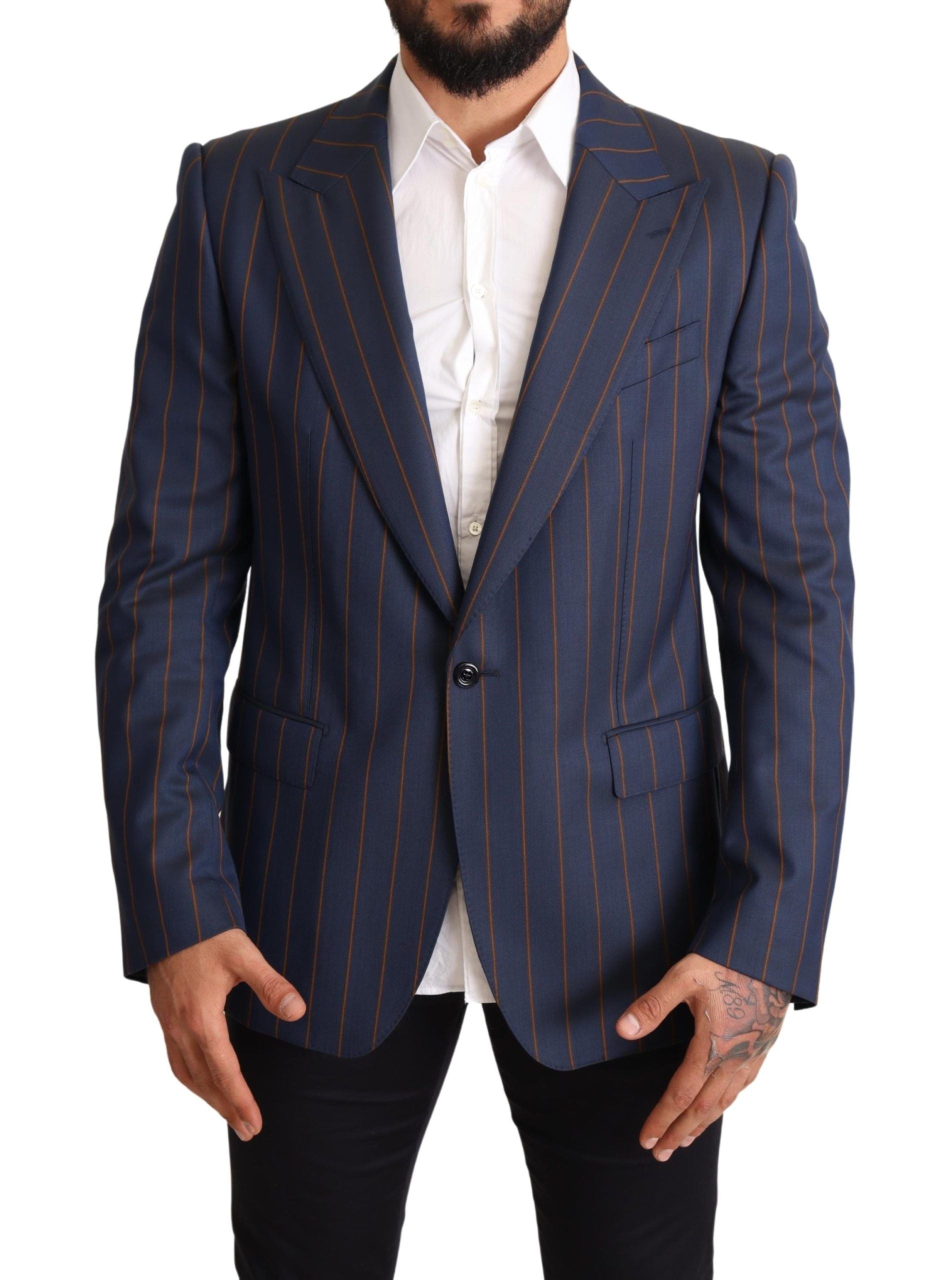 Dolce & Gabbana Eleganter Slim Fit Blazer aus blau gestreifter Wolle