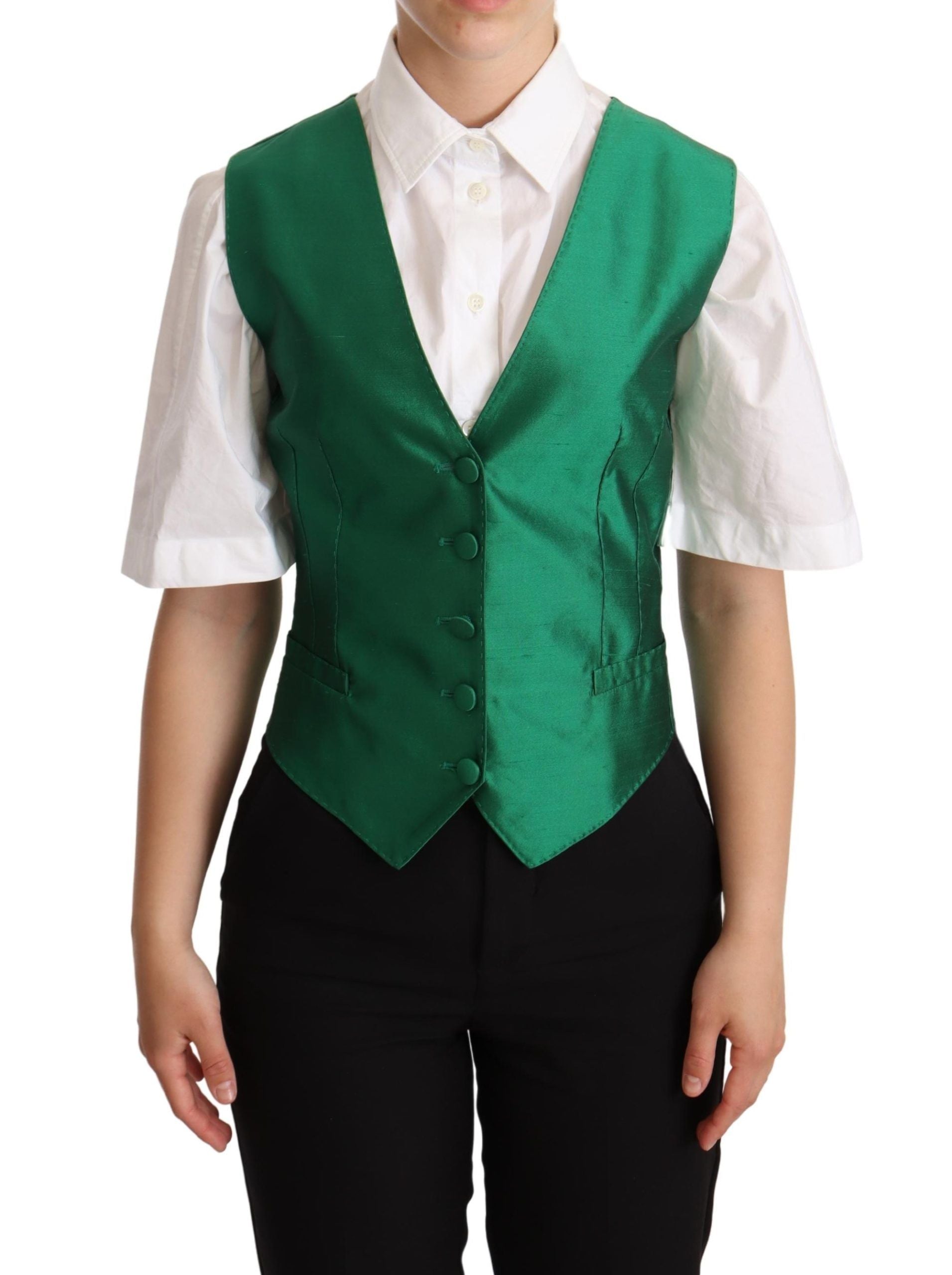 Dolce & Gabbana Elegante Weste aus grüner Seidenmischung