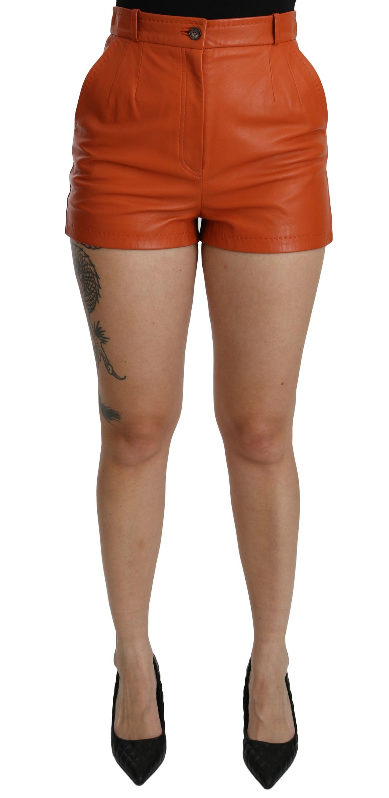 Dolce & Gabbana Schicke orangefarbene Hotpants aus Leder mit hoher Taille