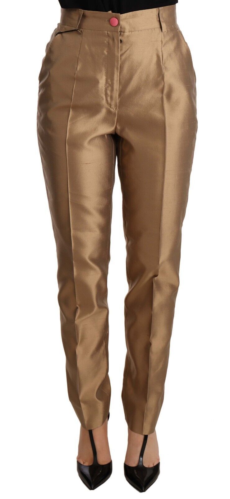 Dolce & Gabbana Elegante, konisch zulaufende Seidenhose in Gold