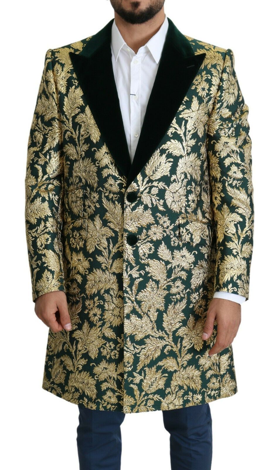 Dolce & Gabbana Elegante goldgrüne Jacquard-Sicilia-Jacke