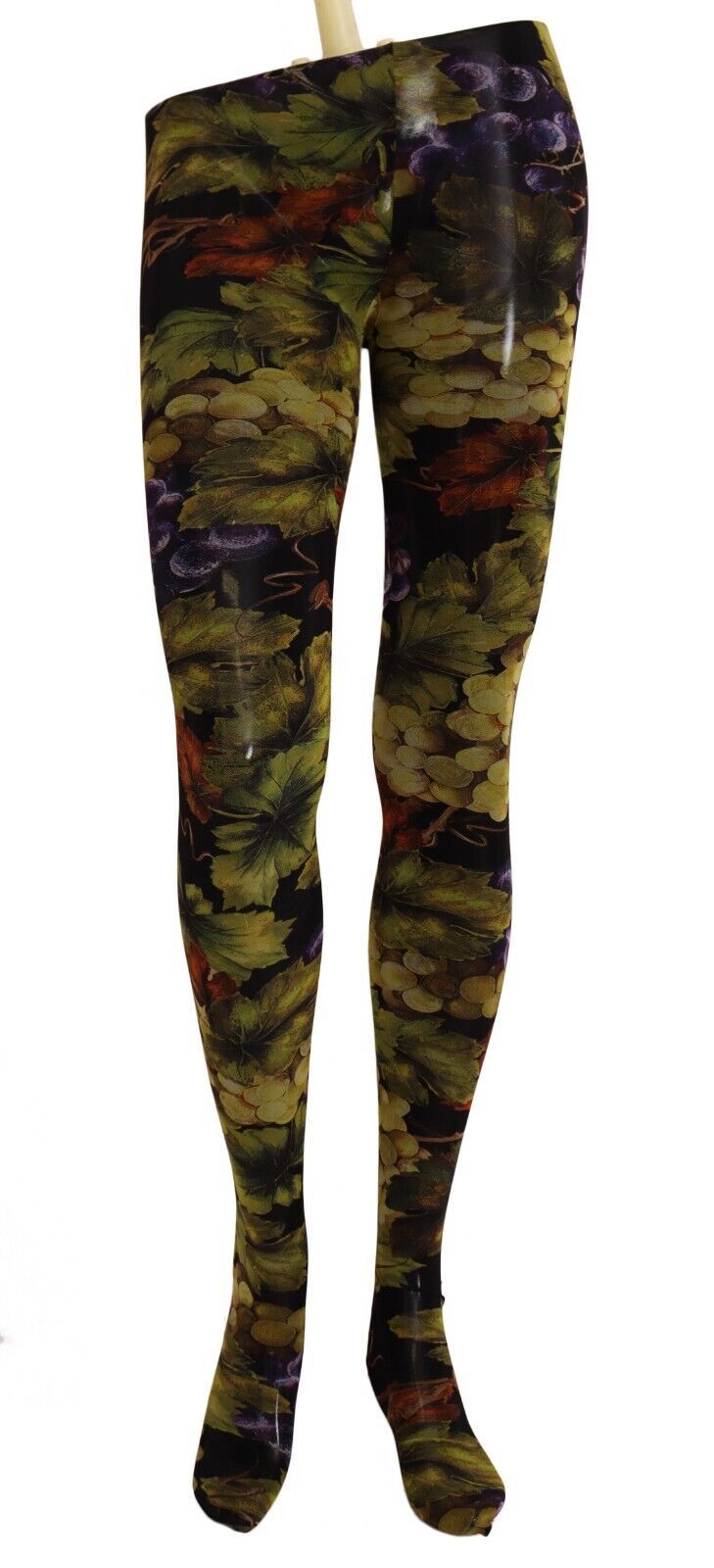 Dolce & Gabbana – Elegante Nylonstrumpfhose mit schwarzem Trauben-Print