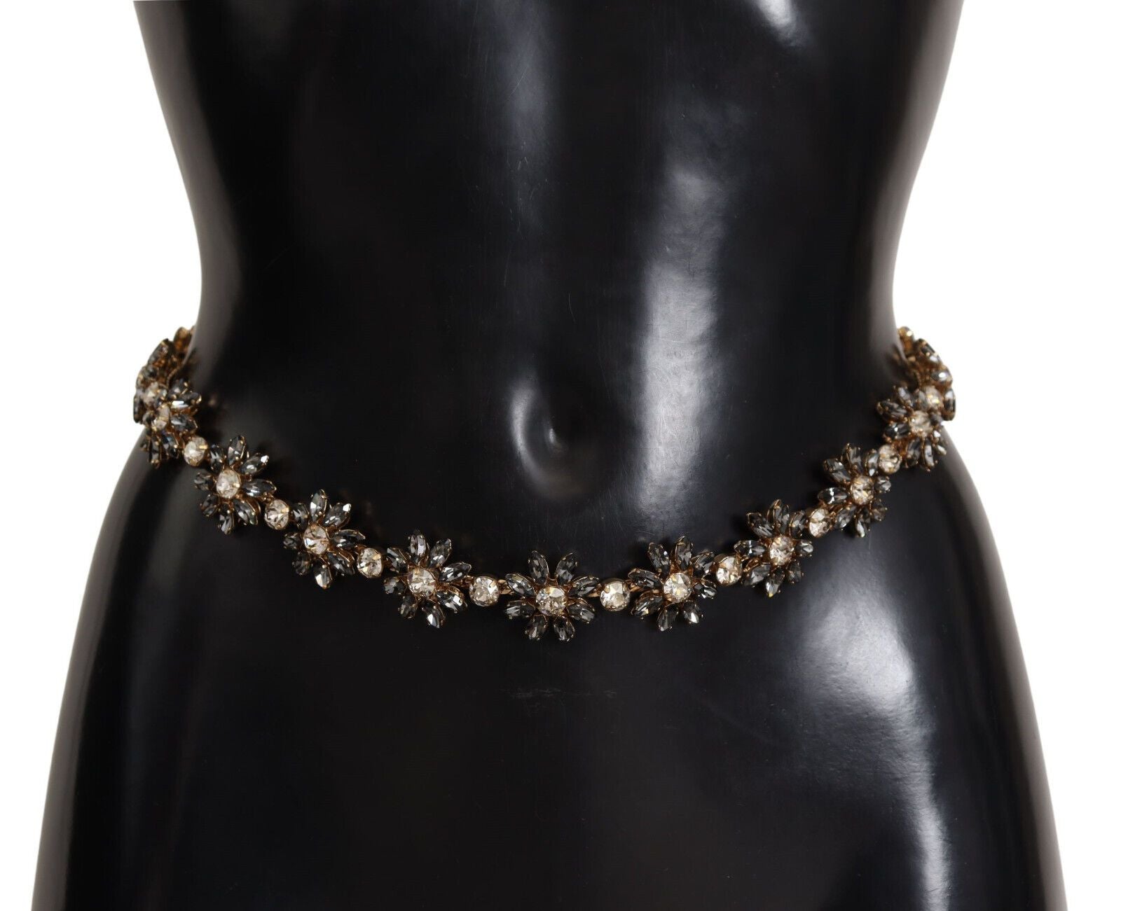 Dolce & Gabbana Eleganter Ledergürtel mit Gänseblümchenkette und Kristallen