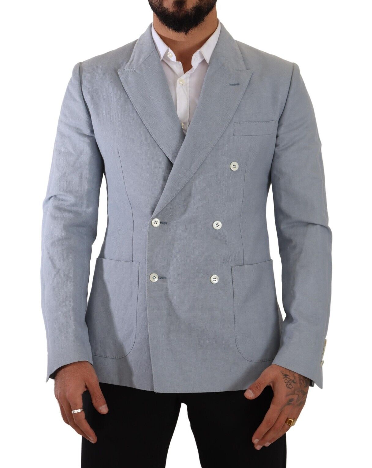 Dolce & Gabbana Eleganter Slim Fit Hellblauer Zweireihiger Blazer