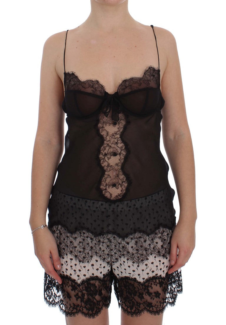 Dolce & Gabbana Elegantes schwarzes Dessous-Hemdchen aus Seidenspitze