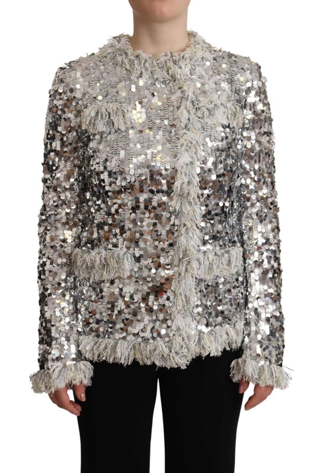 Dolce & Gabbana Schicker silberner Pailletten-Jackenmantel