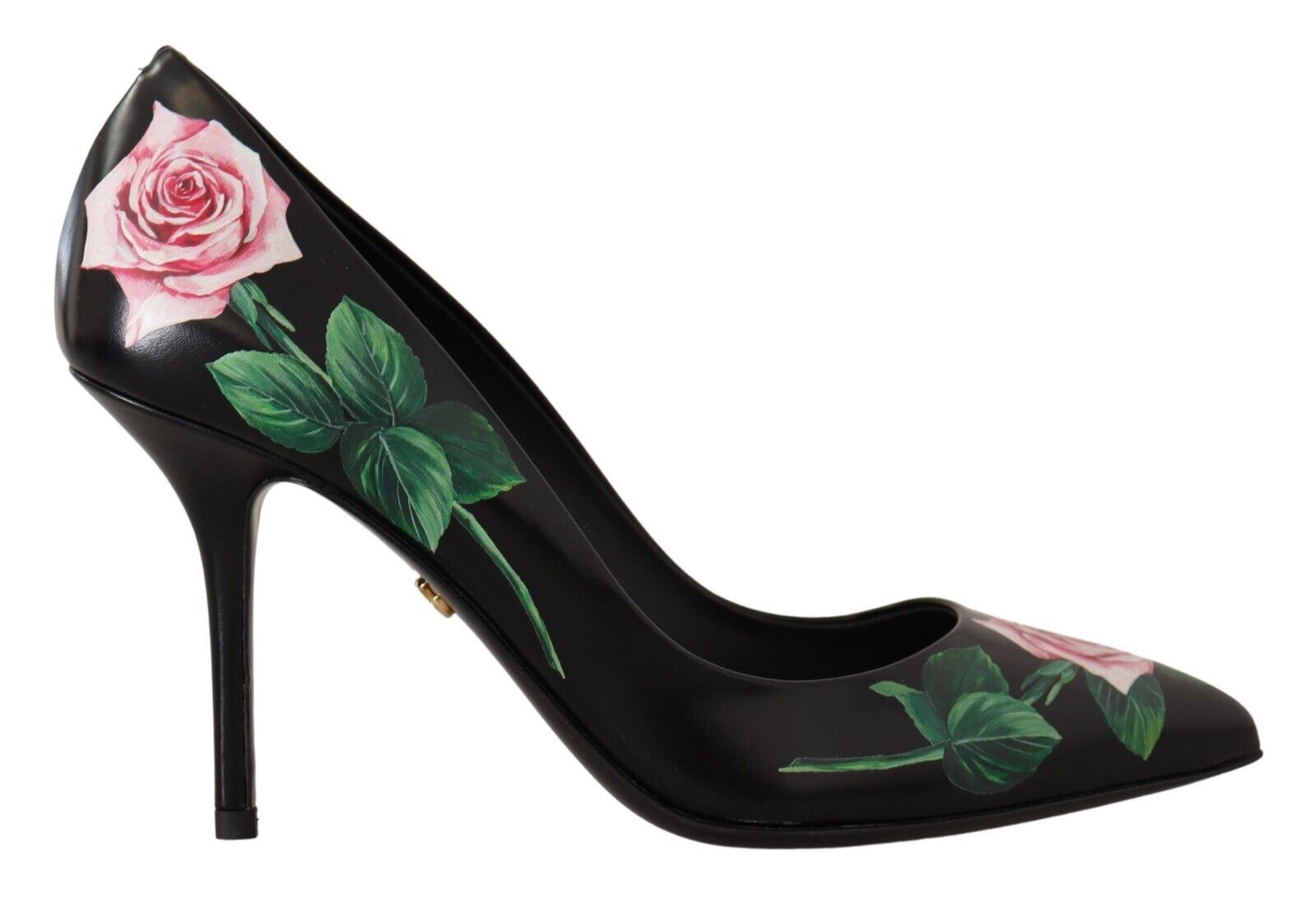 Dolce & Gabbana Elegante schwarze Pumps aus Leder mit Rosenmuster