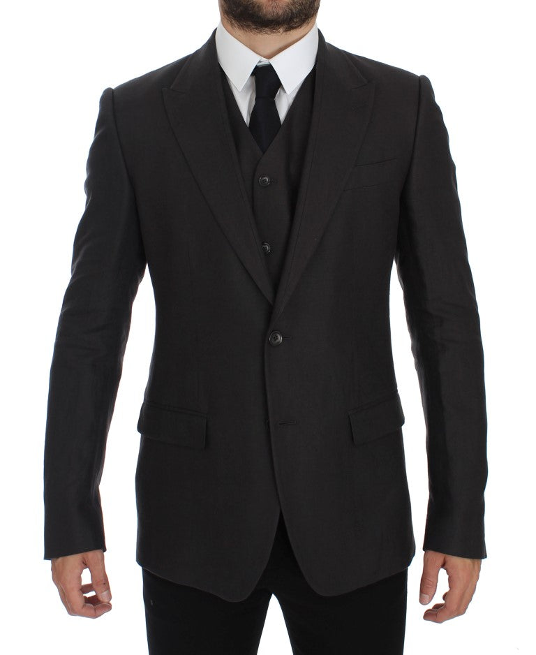 Dolce & Gabbana – Eleganter Slim Fit-Blazer und Weste aus grauem Leinen