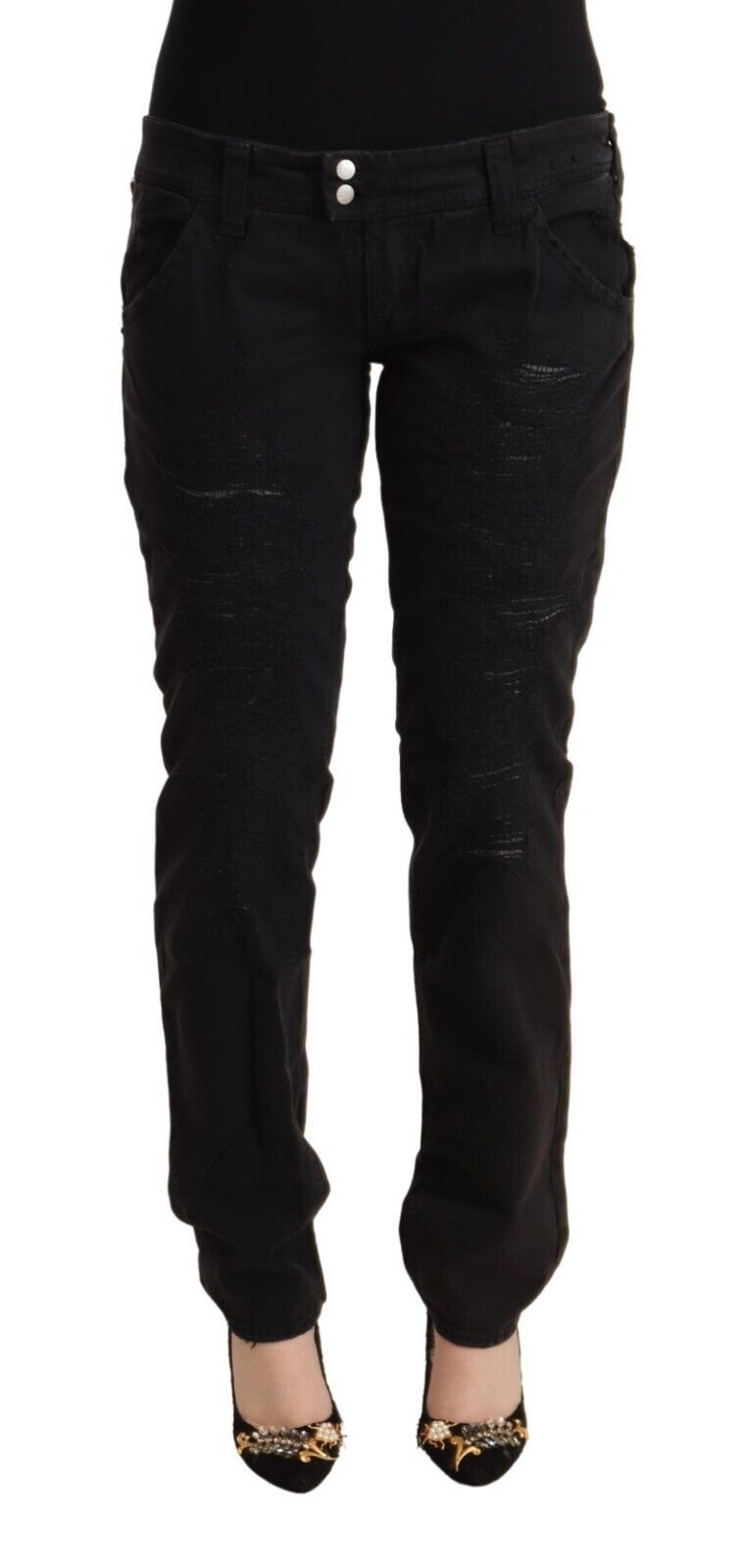 CYCLE Schicke Slim Fit Jeans mit niedriger Taille in Schwarz