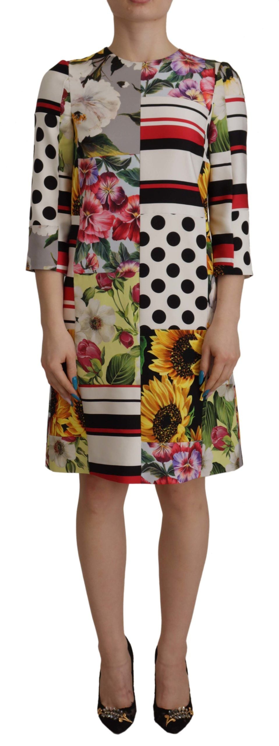 Dolce & Gabbana Mehrfarbiges Patchwork-Etuikleid aus Charmeuse