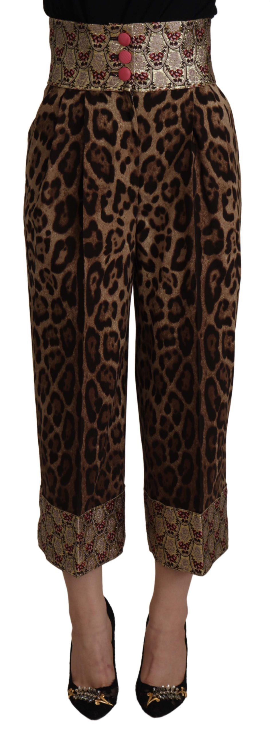 Dolce & Gabbana – Kurze Jacquardhose mit Leopardenmuster und hoher Taille