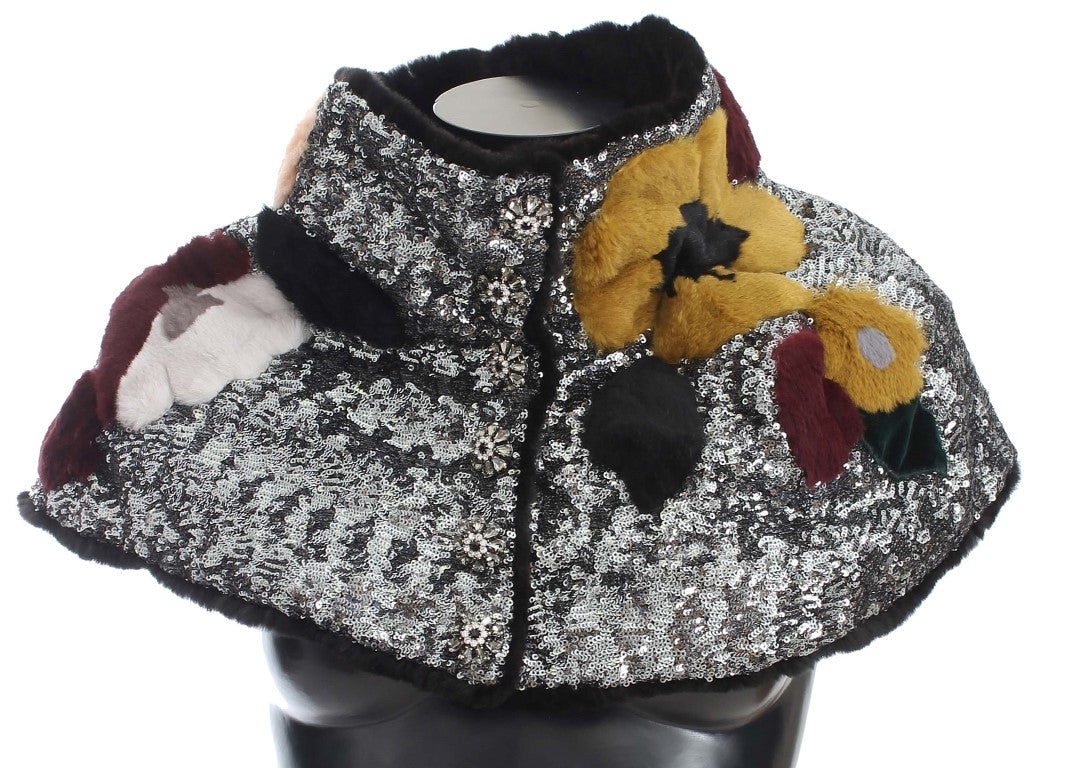 Dolce & Gabbana – Eleganter Pelzschal mit Blumenmuster und Pailletten