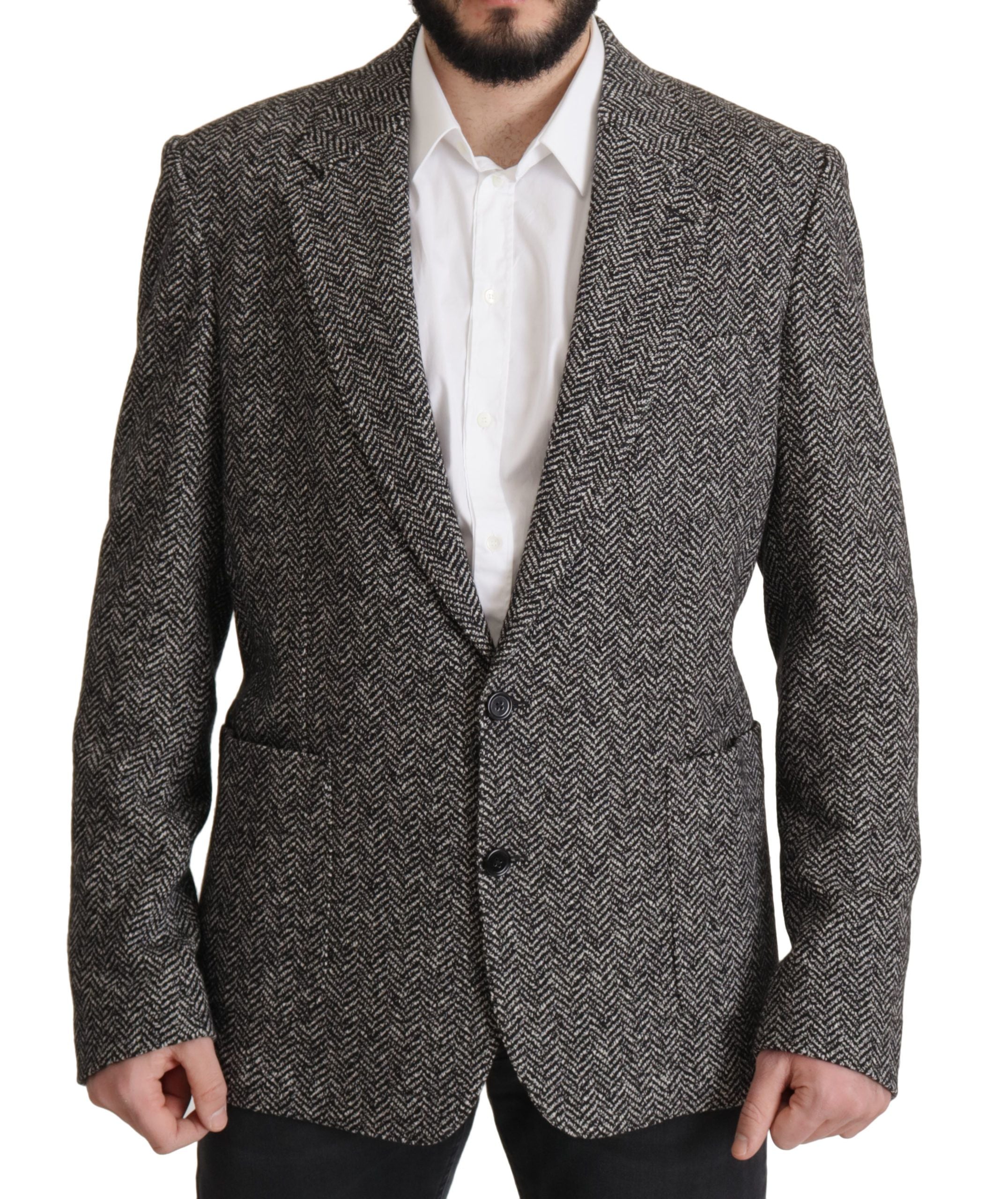 Dolce & Gabbana – Exquisite Blazerjacke in Grau mit Fischgrätenmuster