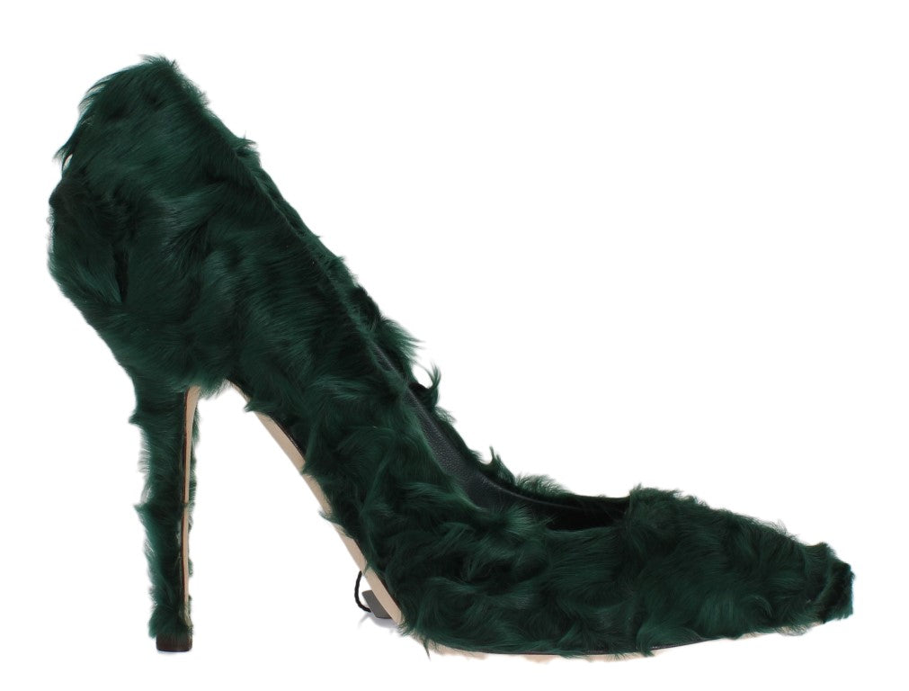 Dolce & Gabbana Elegante grüne Xiangao-Pumps aus Pelzleder