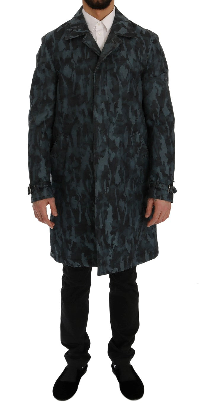 Dolce & Gabbana Blauer Camouflage-Trenchcoat Elegance