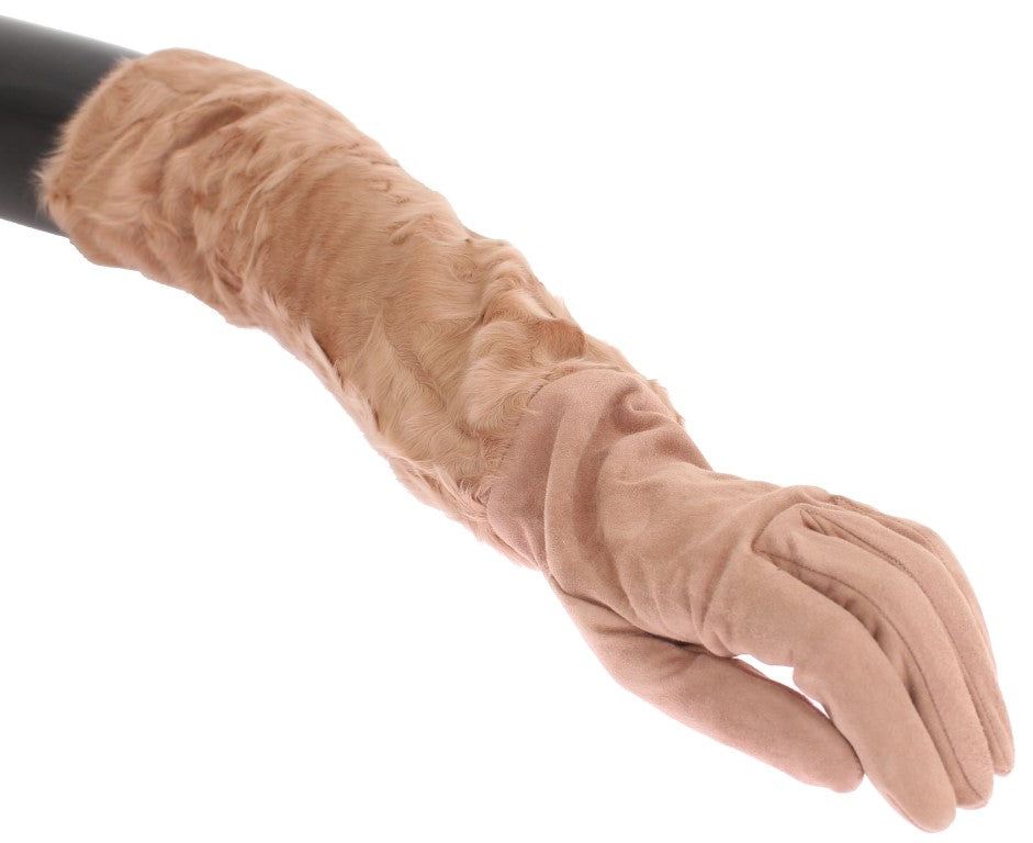 Dolce & Gabbana Elegante beigefarbene ellenbogenlange Wildlederhandschuhe