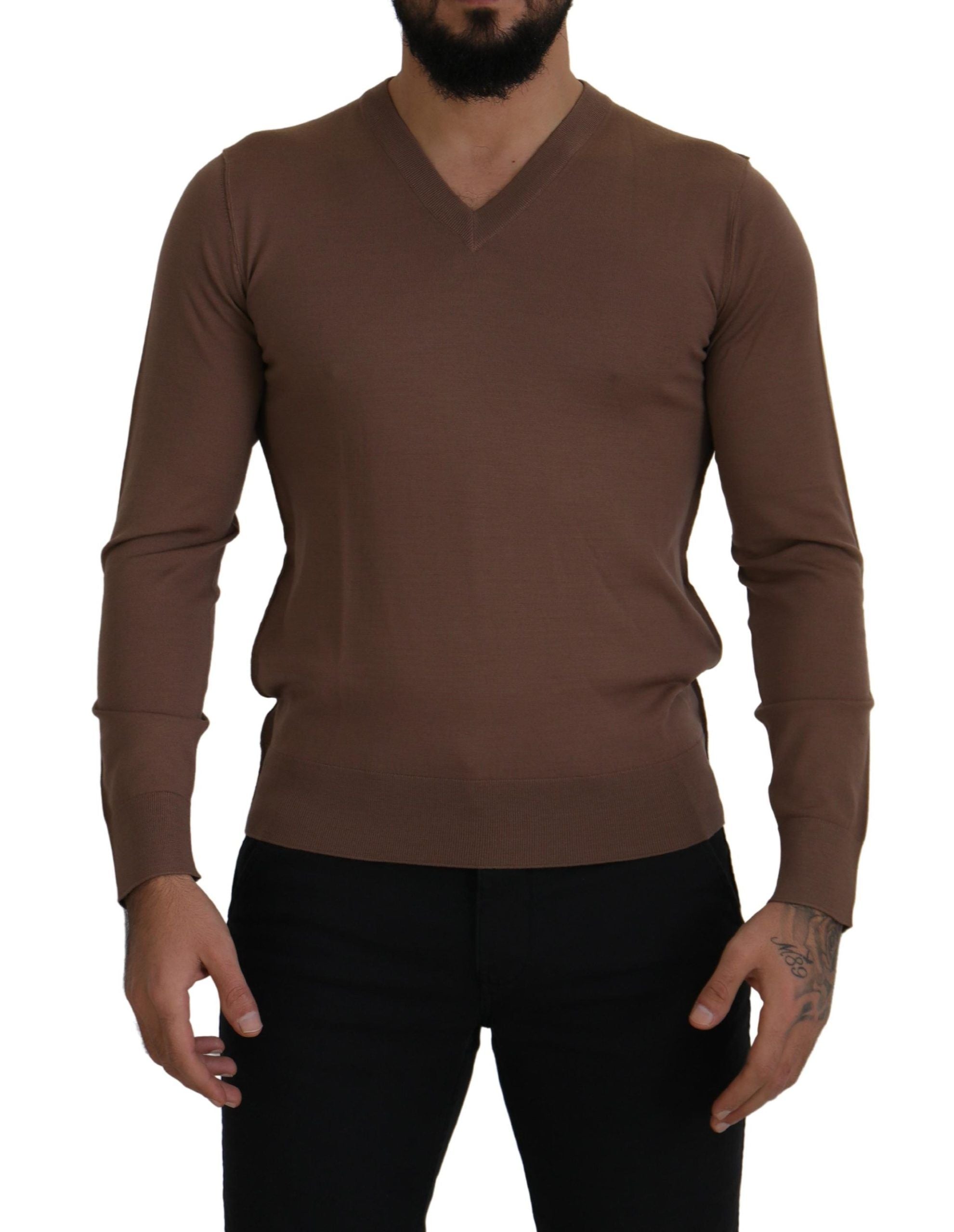 Dolce & Gabbana Brauner Wollpullover für Herren mit V-Ausschnitt