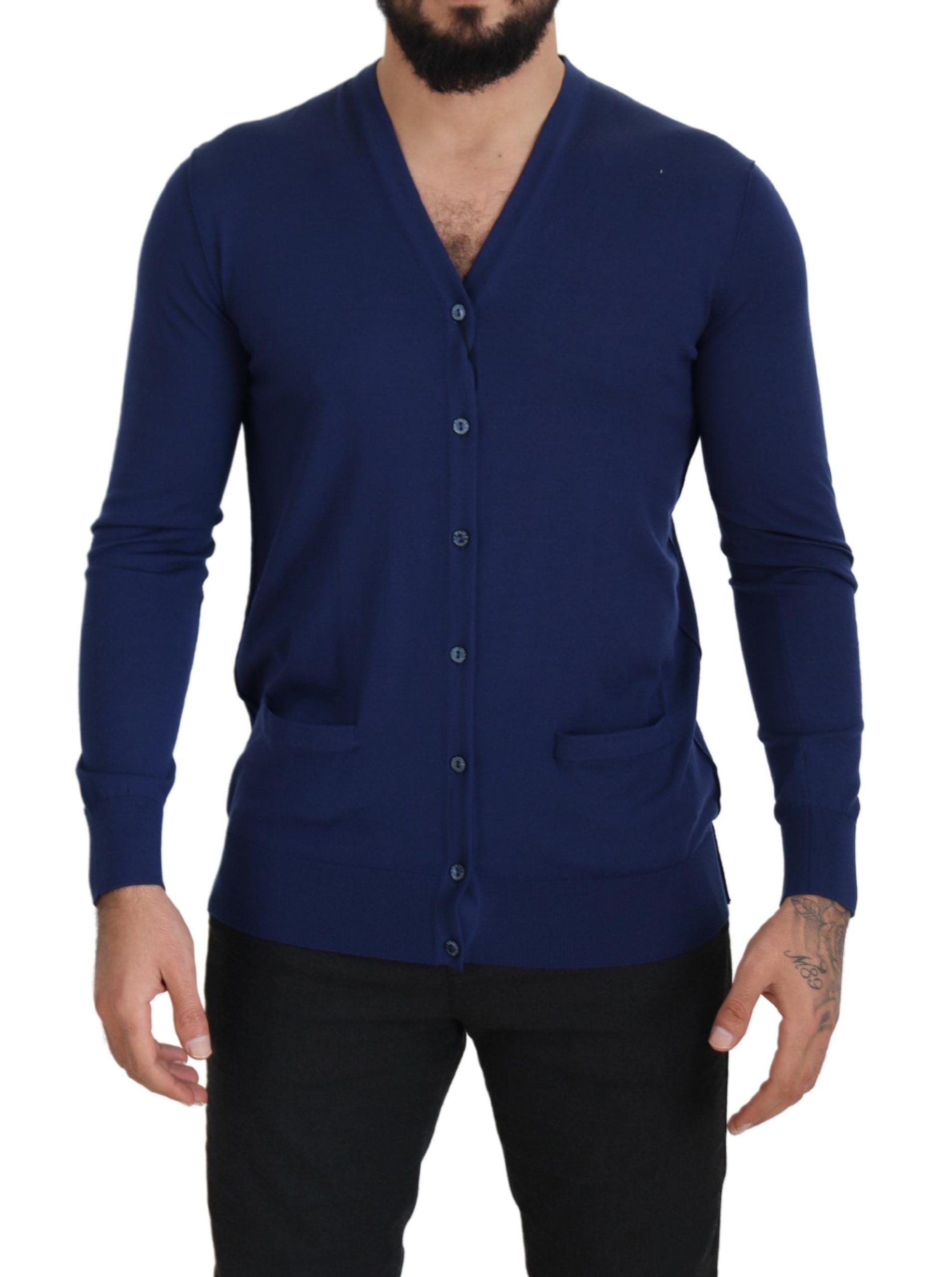 Dolce & Gabbana Eleganter blauer Cardigan-Pullover aus Schurwolle