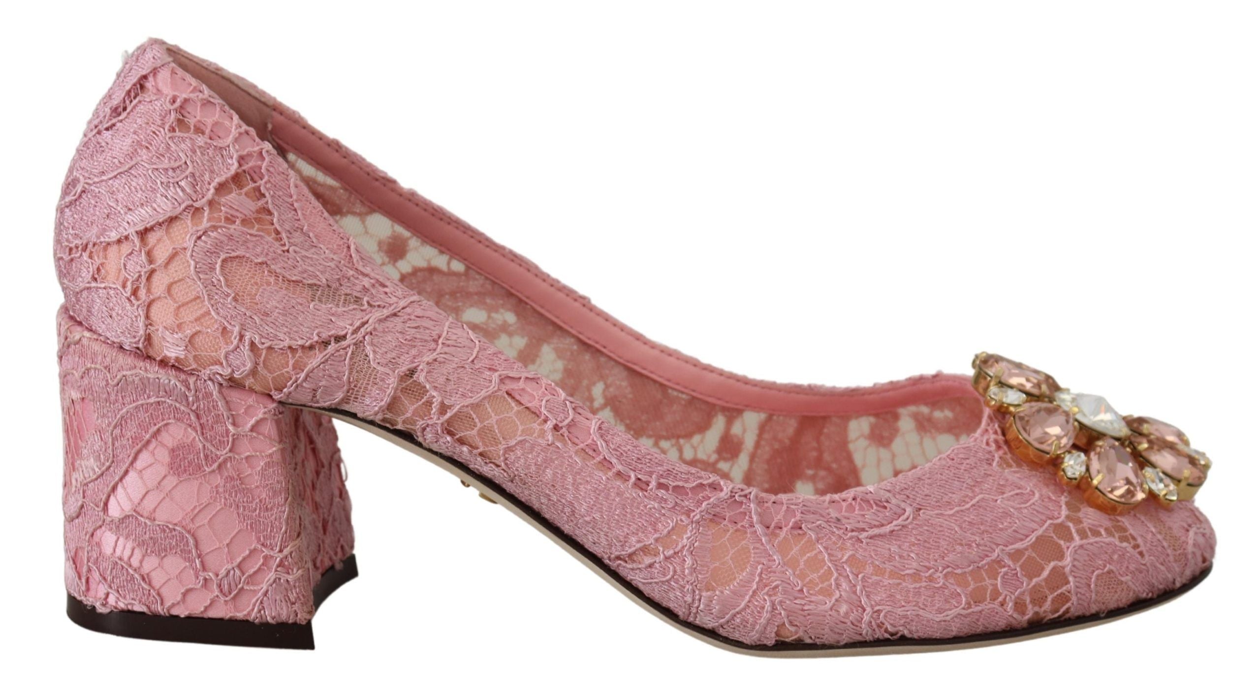 Dolce & Gabbana – Pumps aus Spitze in Pastellrosa mit Kristallverzierung