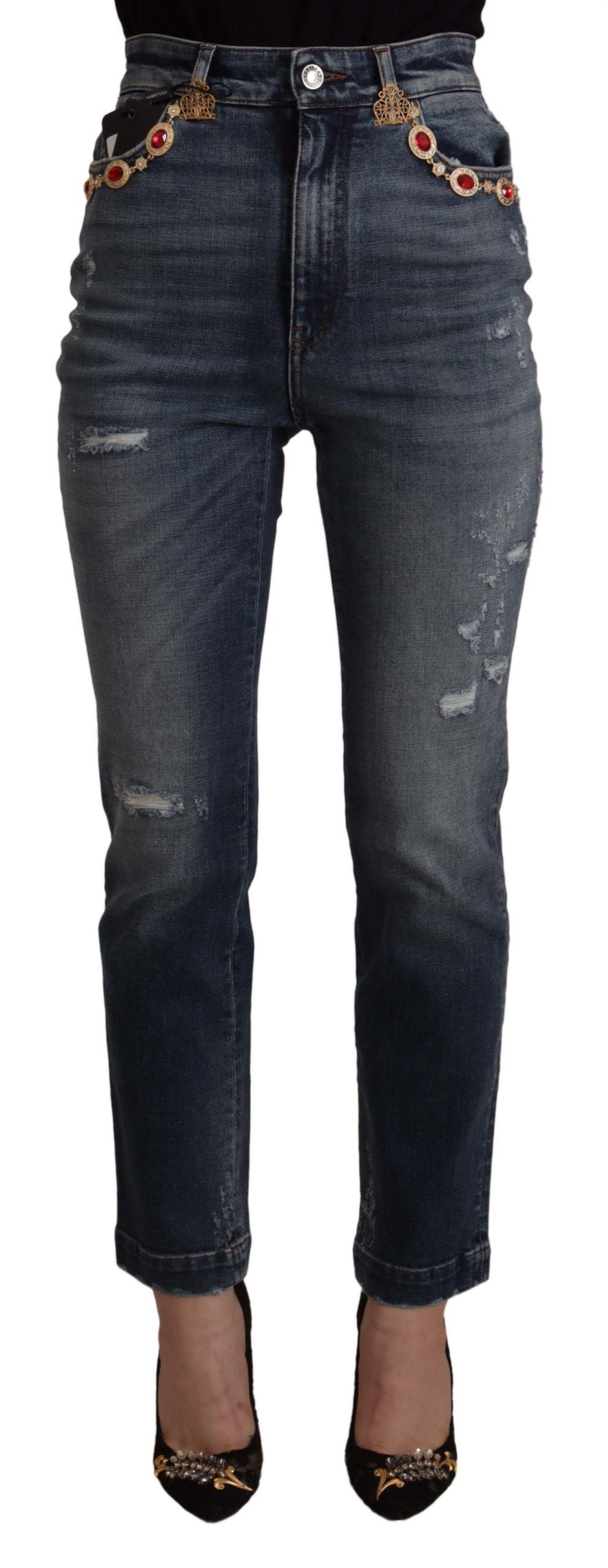 Dolce & Gabbana – Designer-Skinny-Jeans mit hoher Taille in Blau