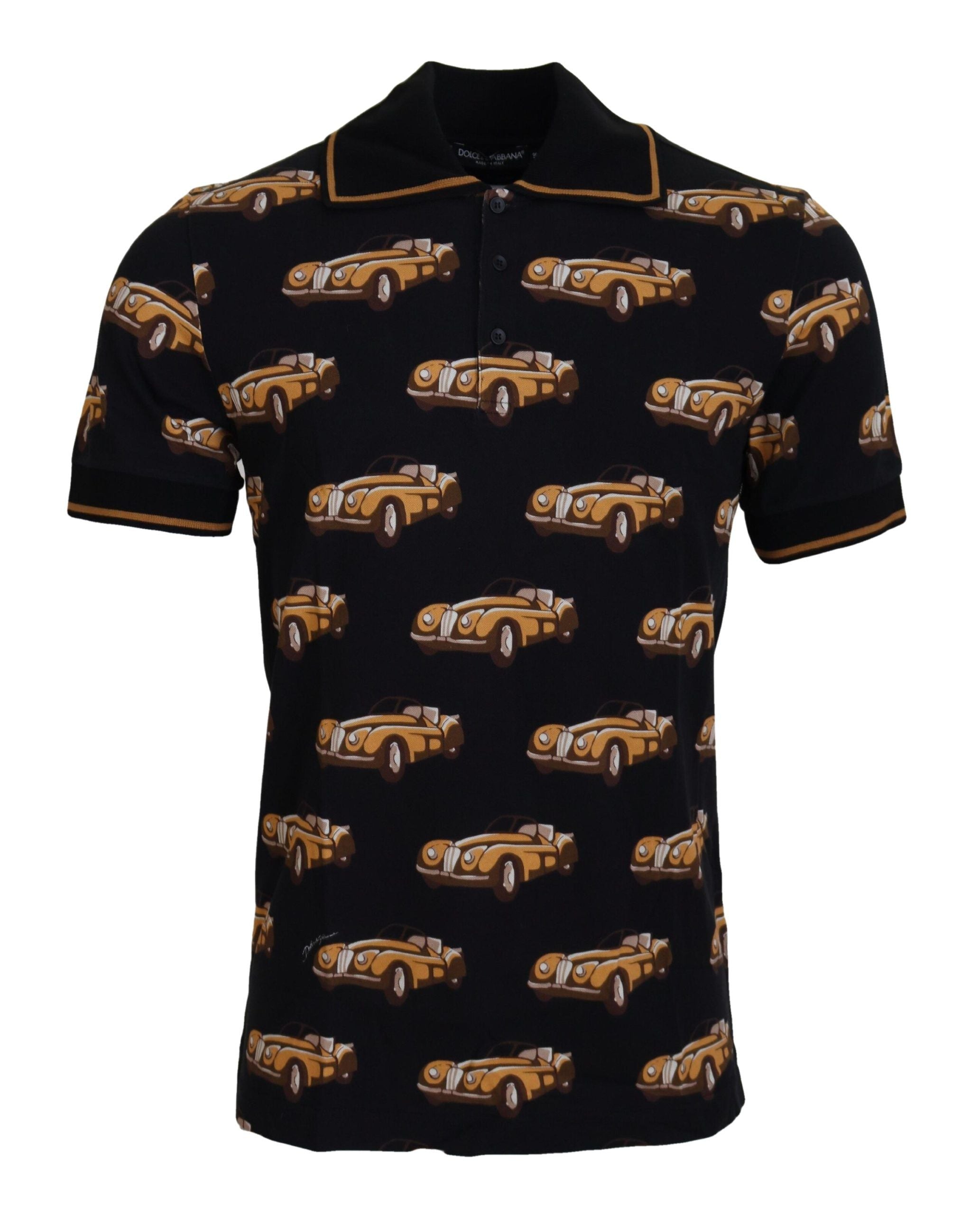 Dolce & Gabbana – Elegantes Polo-T-Shirt mit Auto-Print in Schwarz