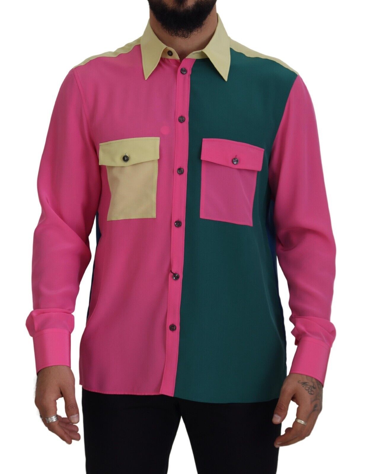 Dolce & Gabbana Elegantes mehrfarbiges Button-Down-Hemd aus Seide