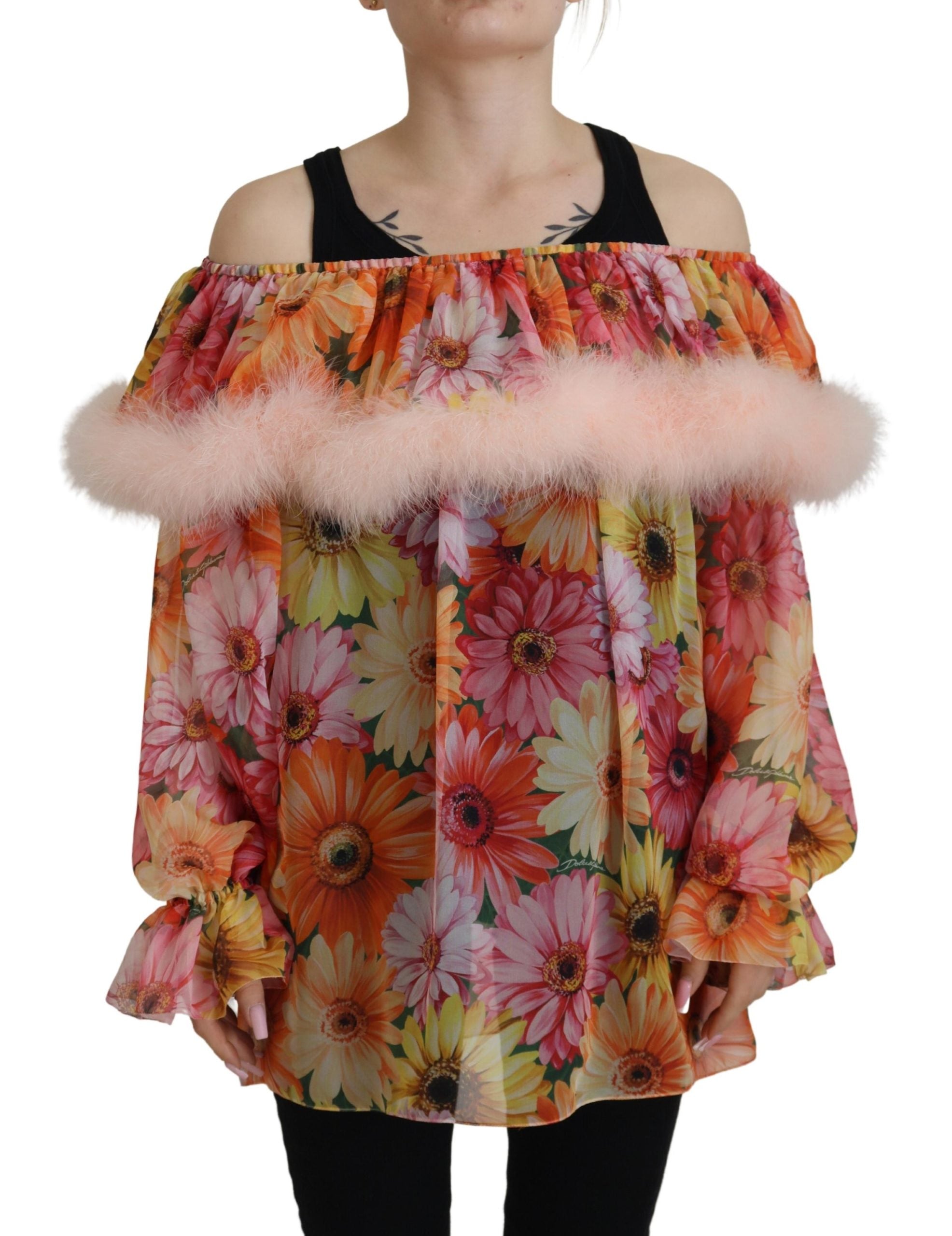 Dolce & Gabbana Elegante schulterfreie Seidenbluse mit Blumenmuster