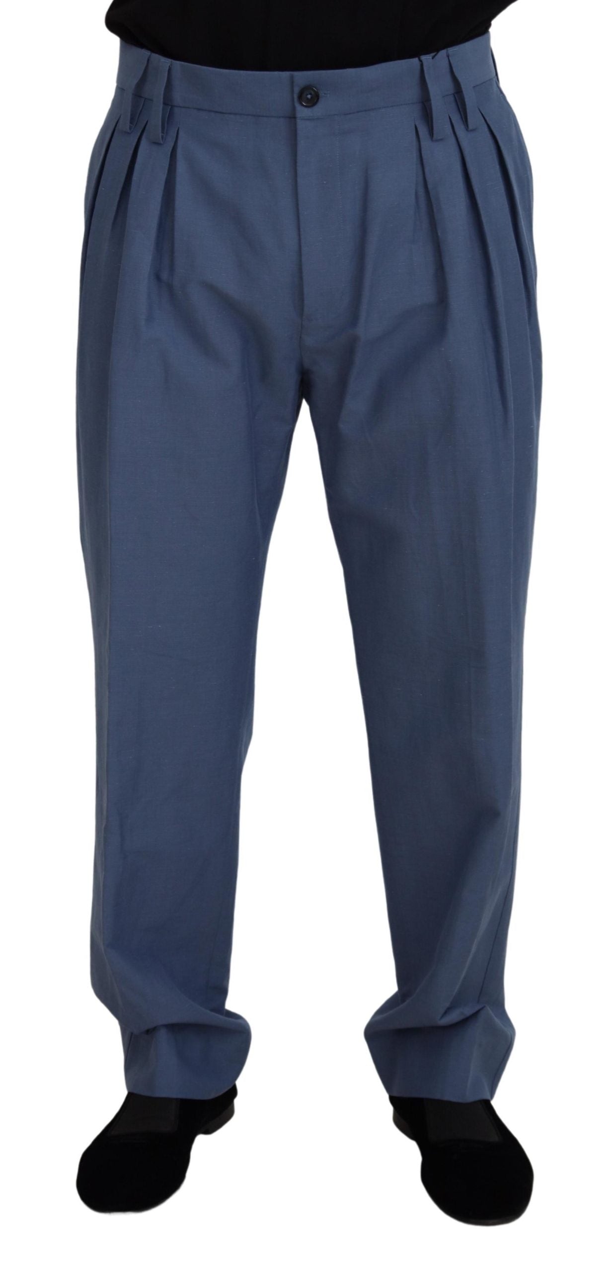 Dolce & Gabbana Elegante blaue Hose aus Leinen-Baumwoll-Mischung