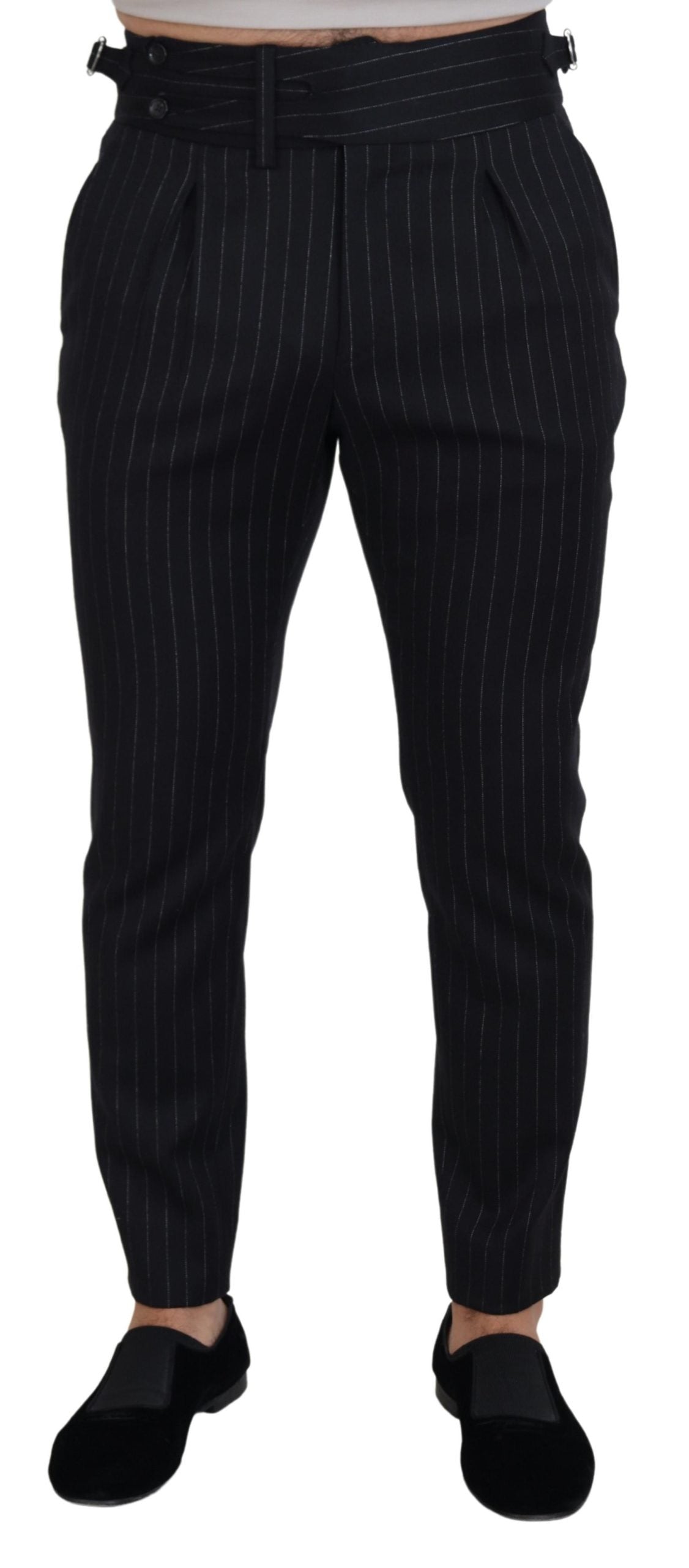 Dolce & Gabbana – Elegante, schwarz gestreifte Hose aus Wollmischung